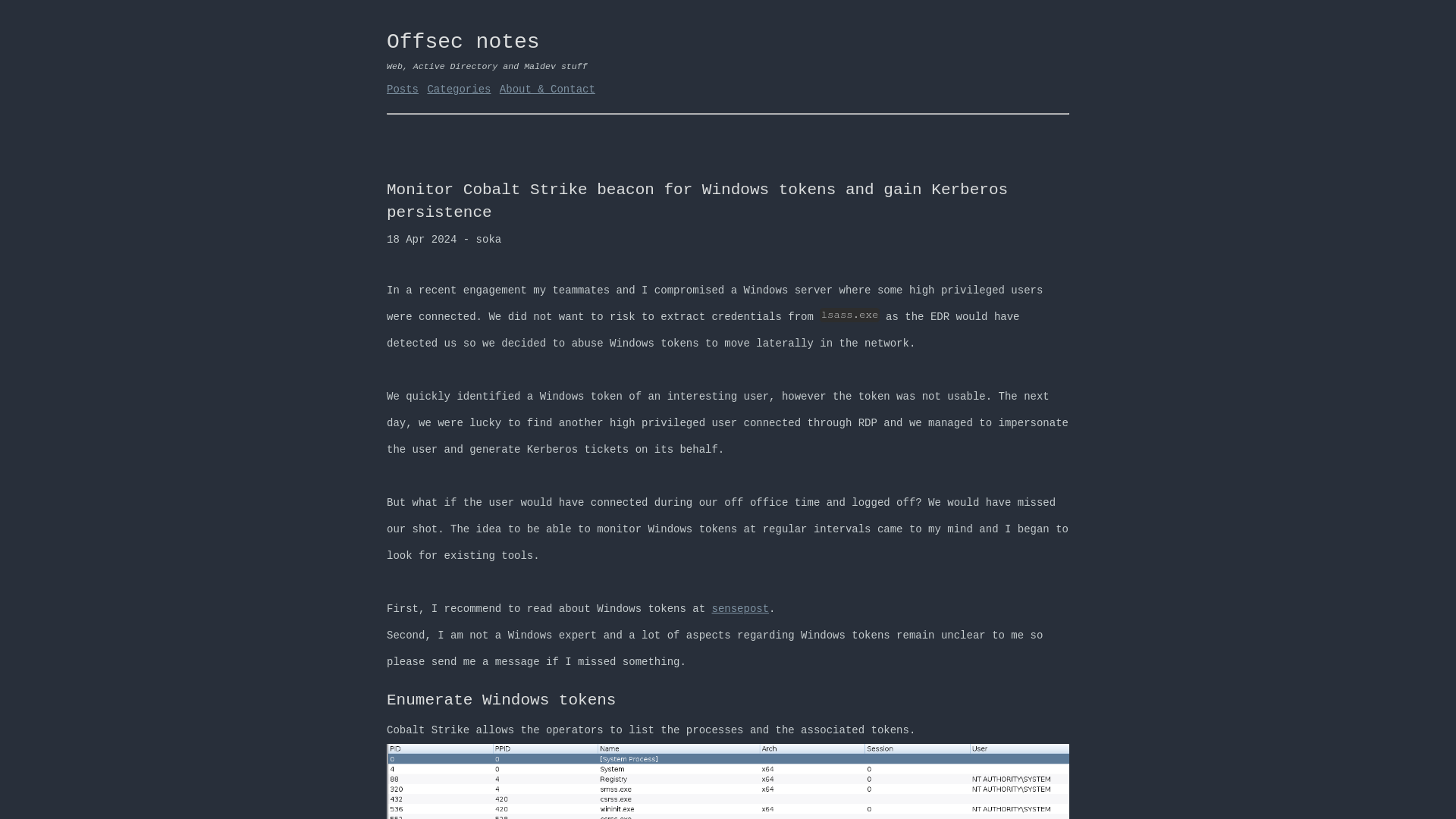 Monitor Cobalt Strike beacon for Windows tokens and gain Kerberos persistence | sokarepo