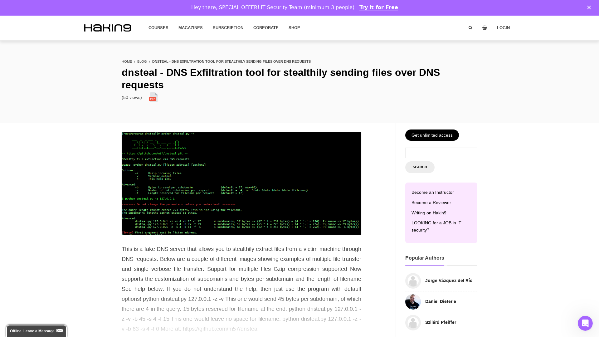 dnsteal - DNS Exfiltration tool for stealthily sending files over DNS requests -