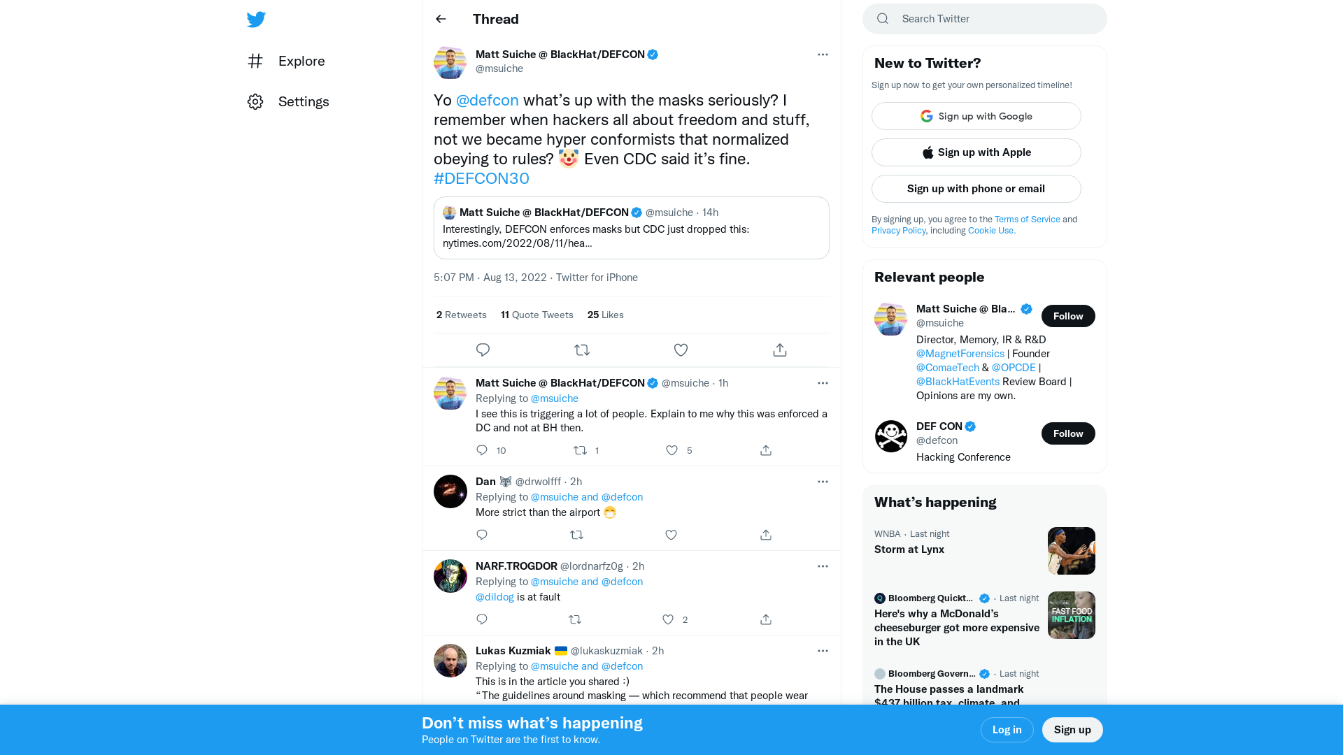 Matt Suiche @ BlackHat/DEFCON on Twitter: "Yo @defcon what’s up with the masks seriously? I remember when hackers all about freedom and stuff, not we became hyper conformists that normalized obeying to rules? 🤡 Even CDC said it’s fine. #DEFCON30" / Twitter