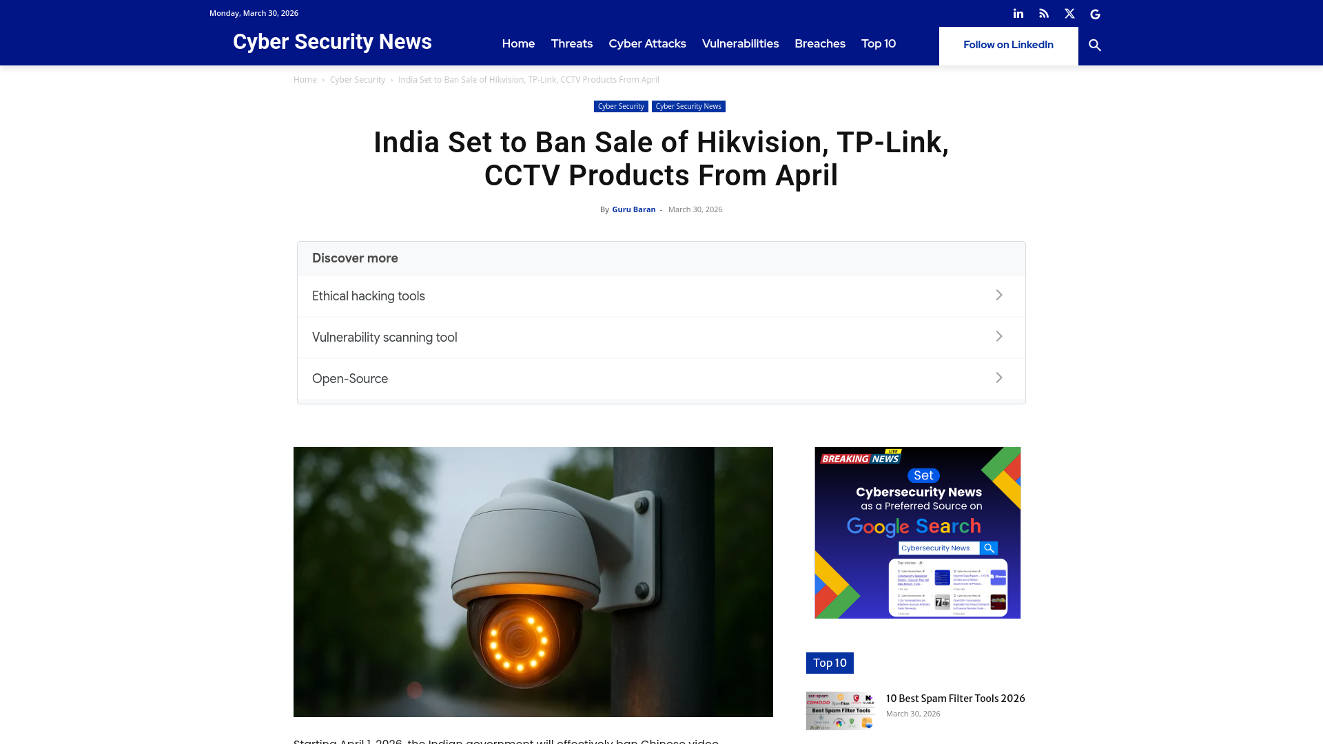 India Set to Ban Sale of Hikvision, TP-Link, CCTV Products From April