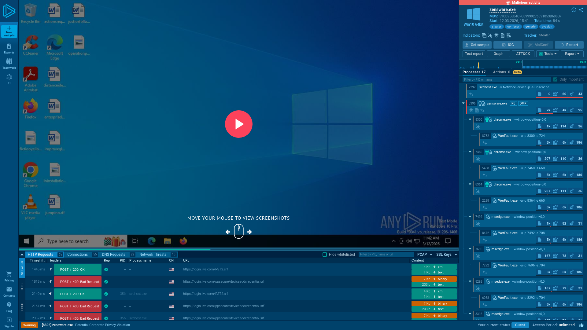 Analysis zensware.exe (MD5: 51CD9E6B4CFC89999276391053B688BF) Malicious activity - Interactive analysis ANY.RUN