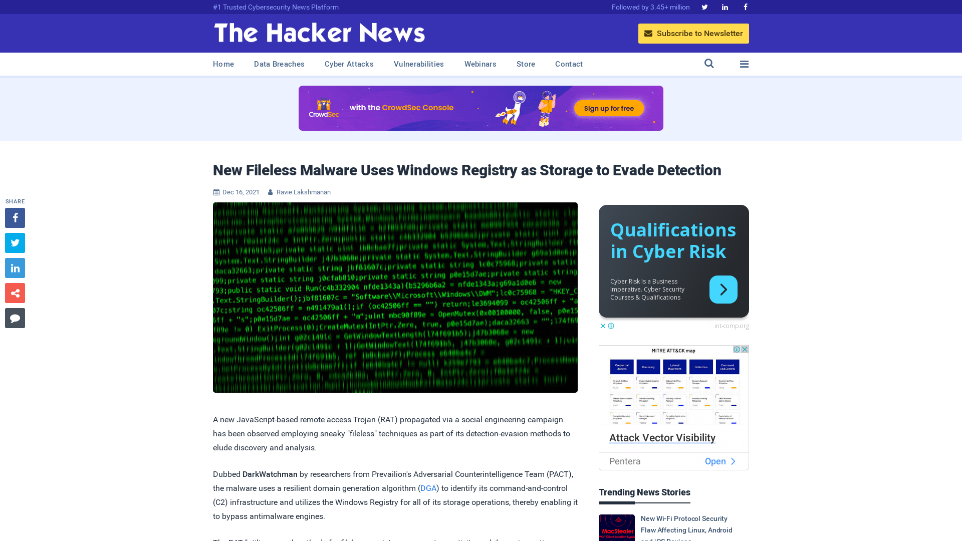 New Fileless Malware Uses Windows Registry as Storage to Evade Detection