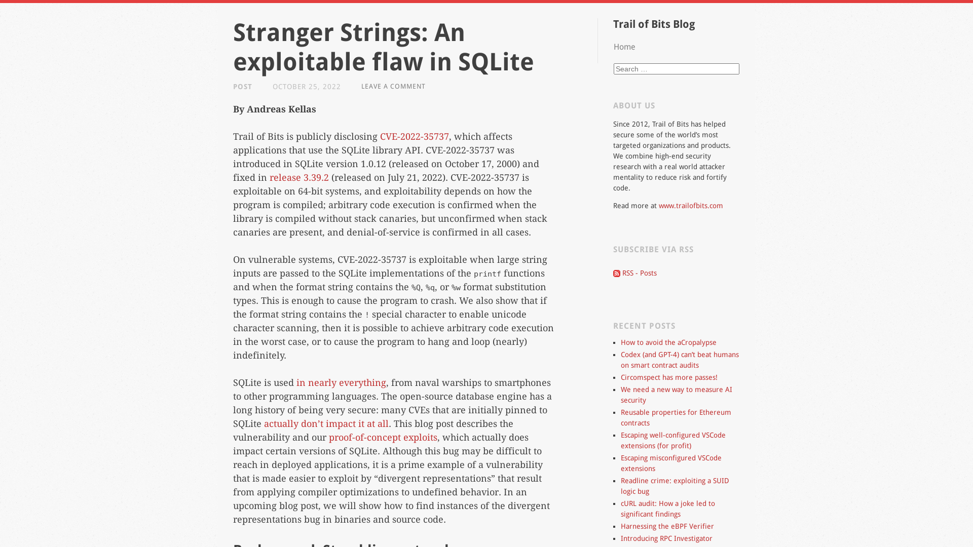 Stranger Strings: An exploitable flaw in SQLite | Trail of Bits Blog