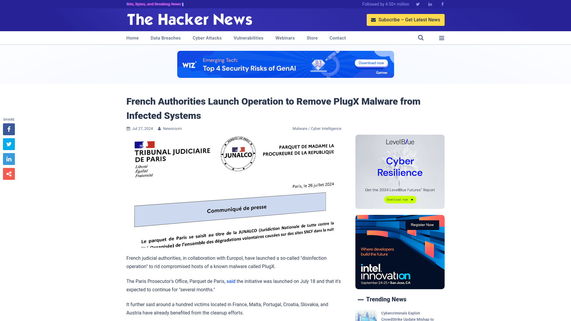 French Authorities Launch Operation to Remove PlugX Malware from Infected Systems