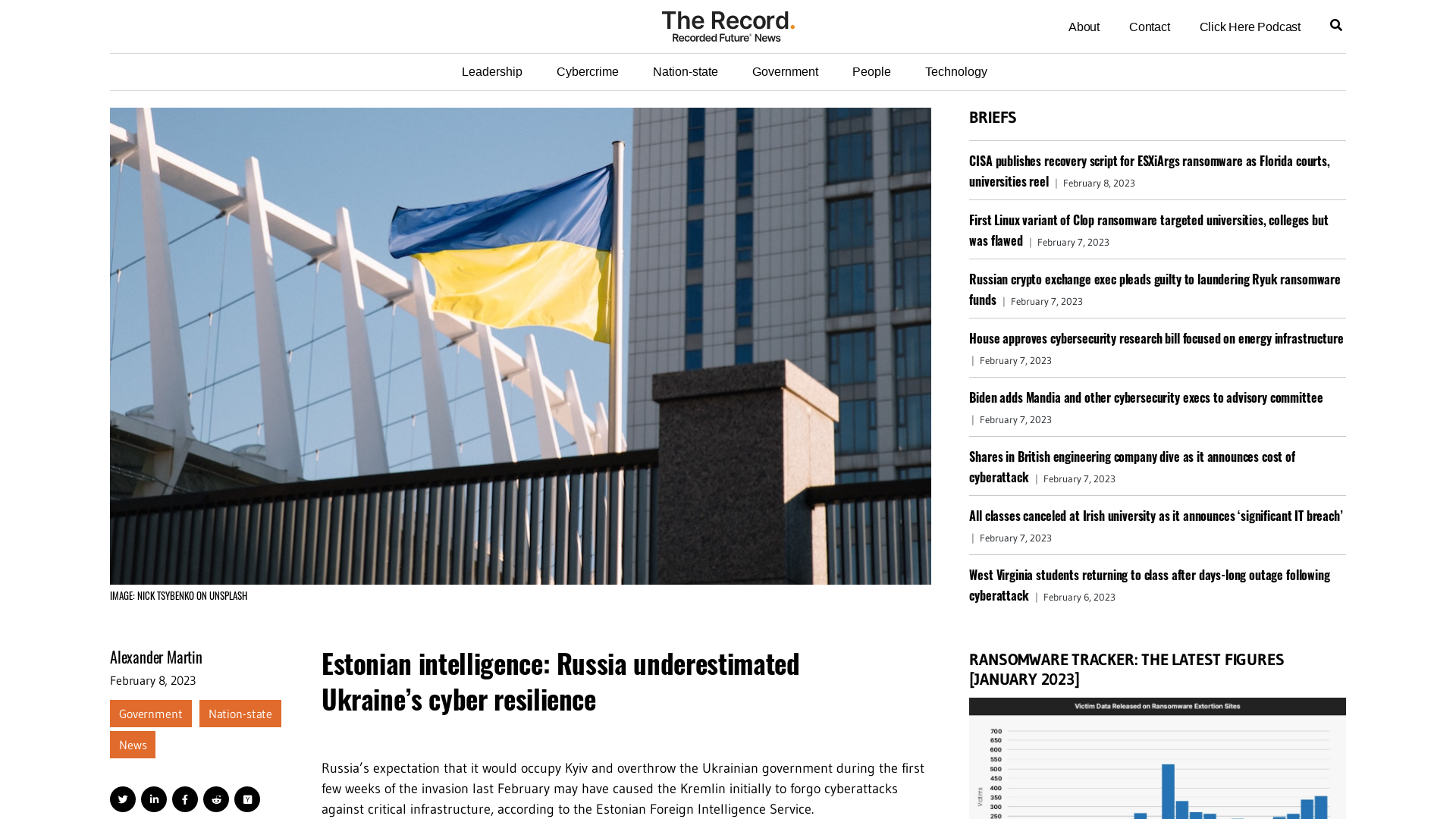 Estonian intelligence: Russia underestimated Ukraine's cyber resilience - The Record from Recorded Future News