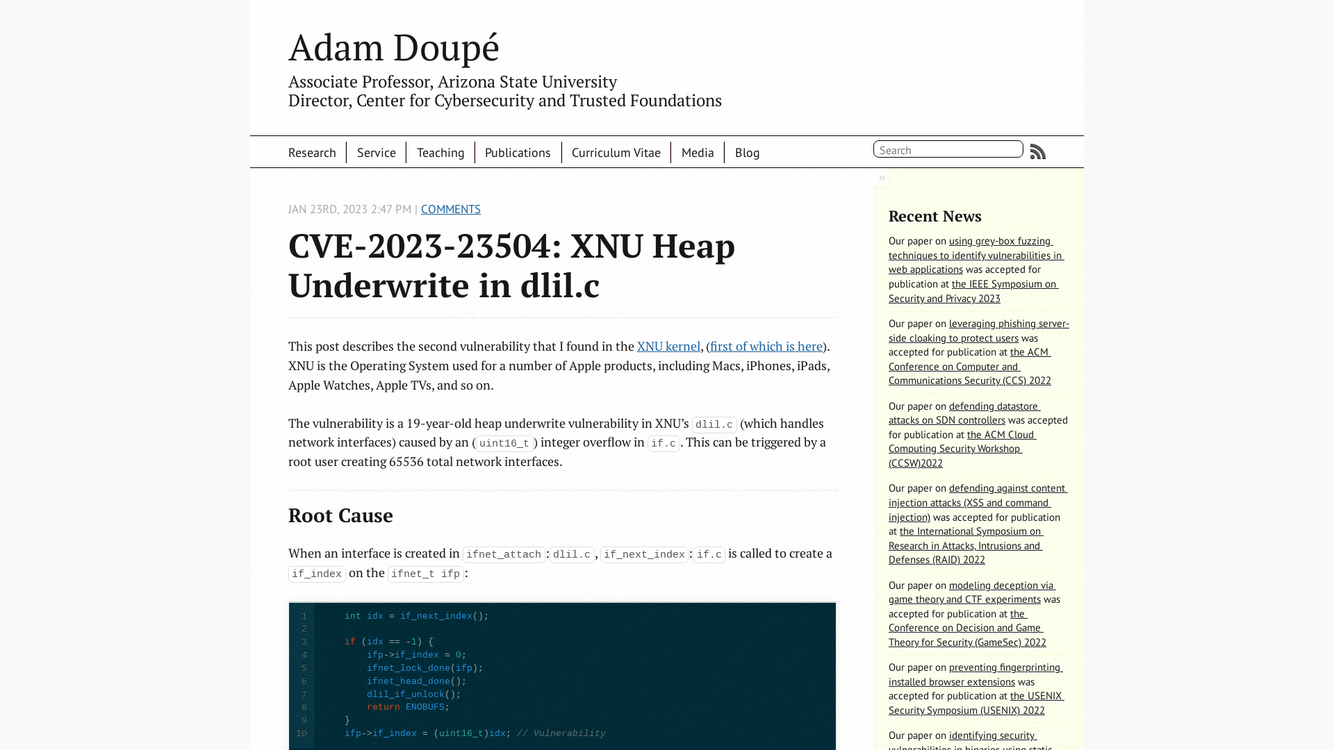 CVE-2023-23504: XNU Heap Underwrite in dlil.c - Adam Doupé