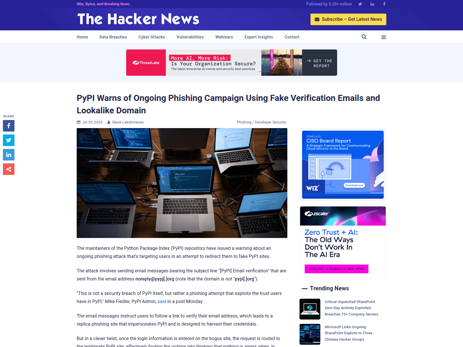 PyPI Warns of Ongoing Phishing Campaign Using Fake Verification Emails and Lookalike Domain