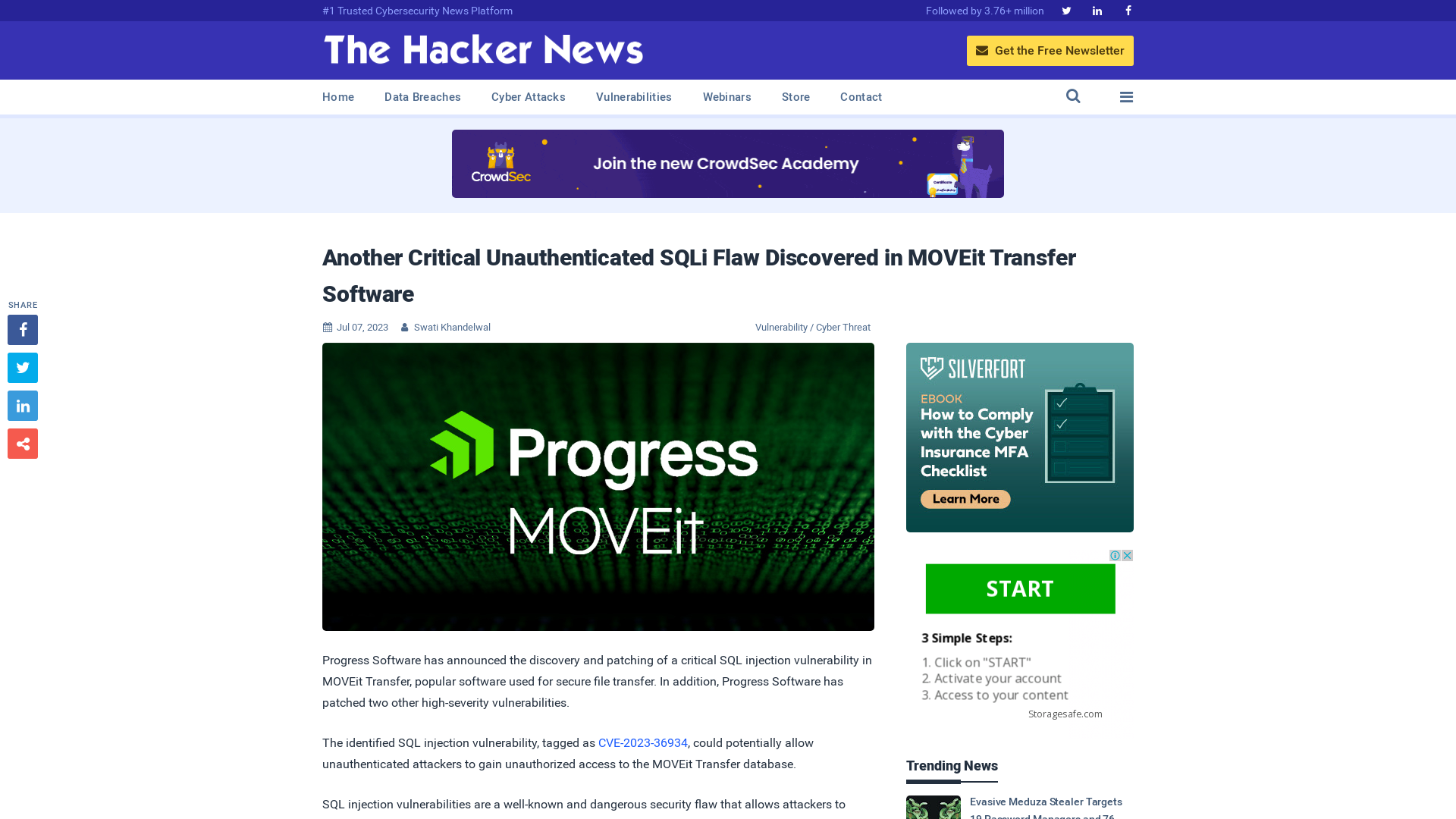 Another Critical Unauthenticated SQLi Flaw Discovered in MOVEit Transfer Software
