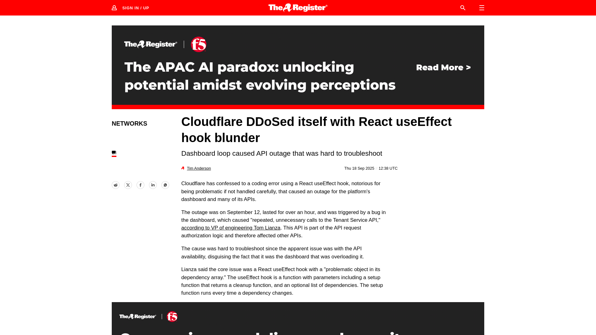 Cloudflare DDoSed itself with React useEffect hook blunder • The Register