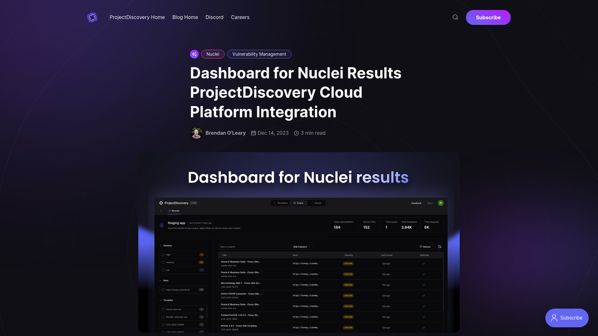 Dashboard for Nuclei Results ProjectDiscovery Cloud Platform Integration