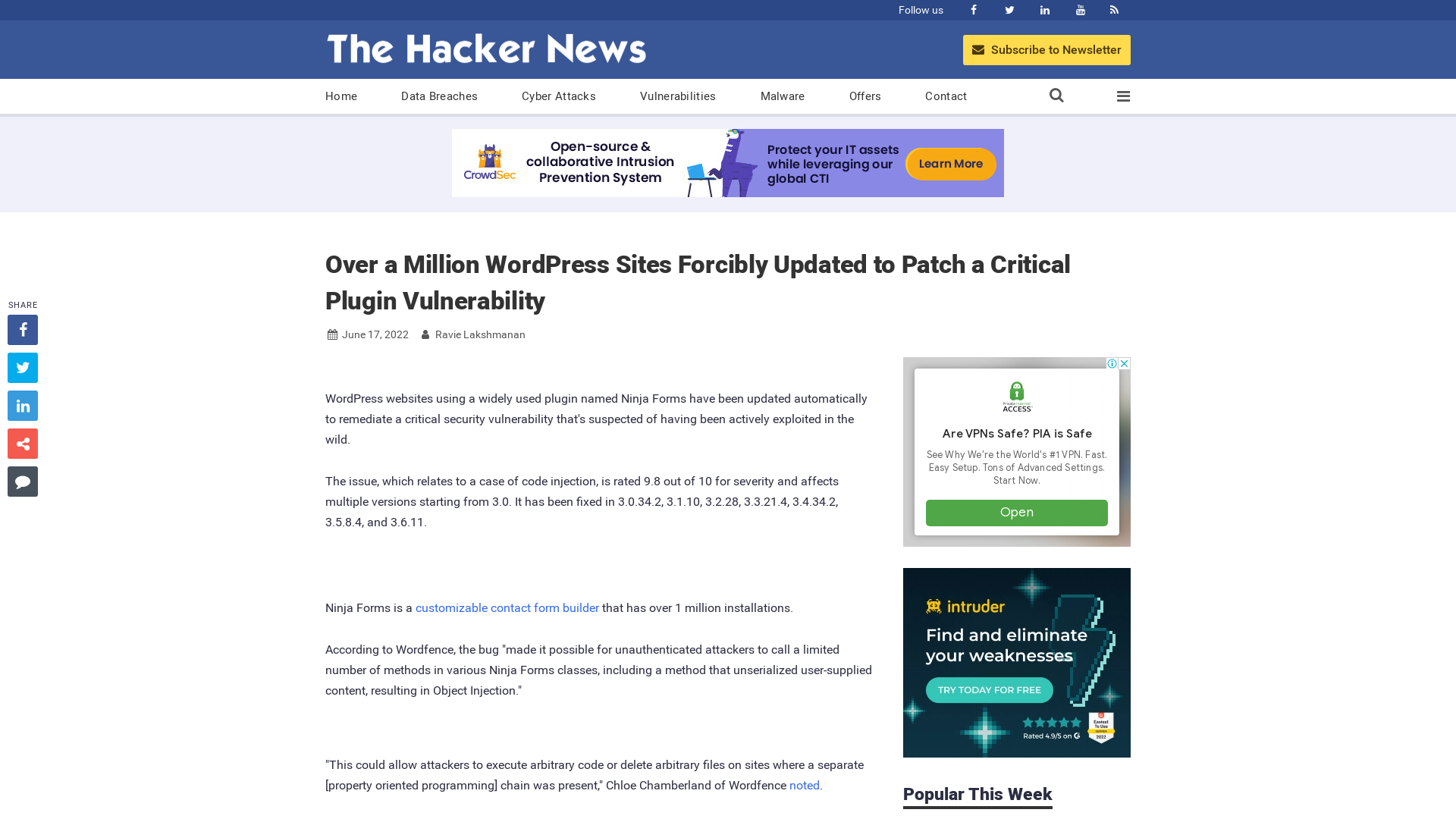 Over a Million WordPress Sites Forcibly Updated to Patch a Critical Plugin Vulnerability