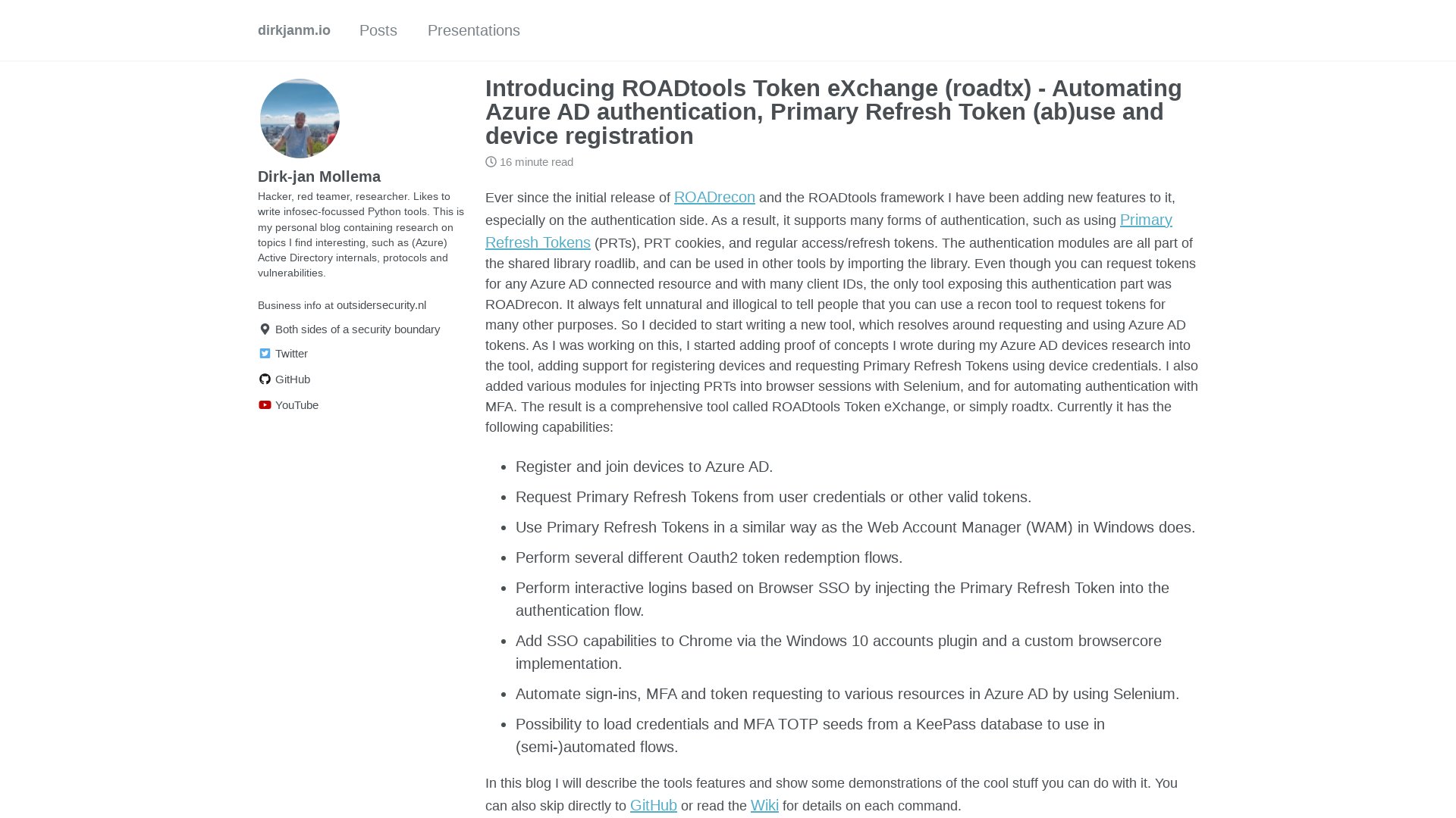 Introducing ROADtools Token eXchange (roadtx) - Automating Azure AD authentication, Primary Refresh Token (ab)use and device registration - dirkjanm.io