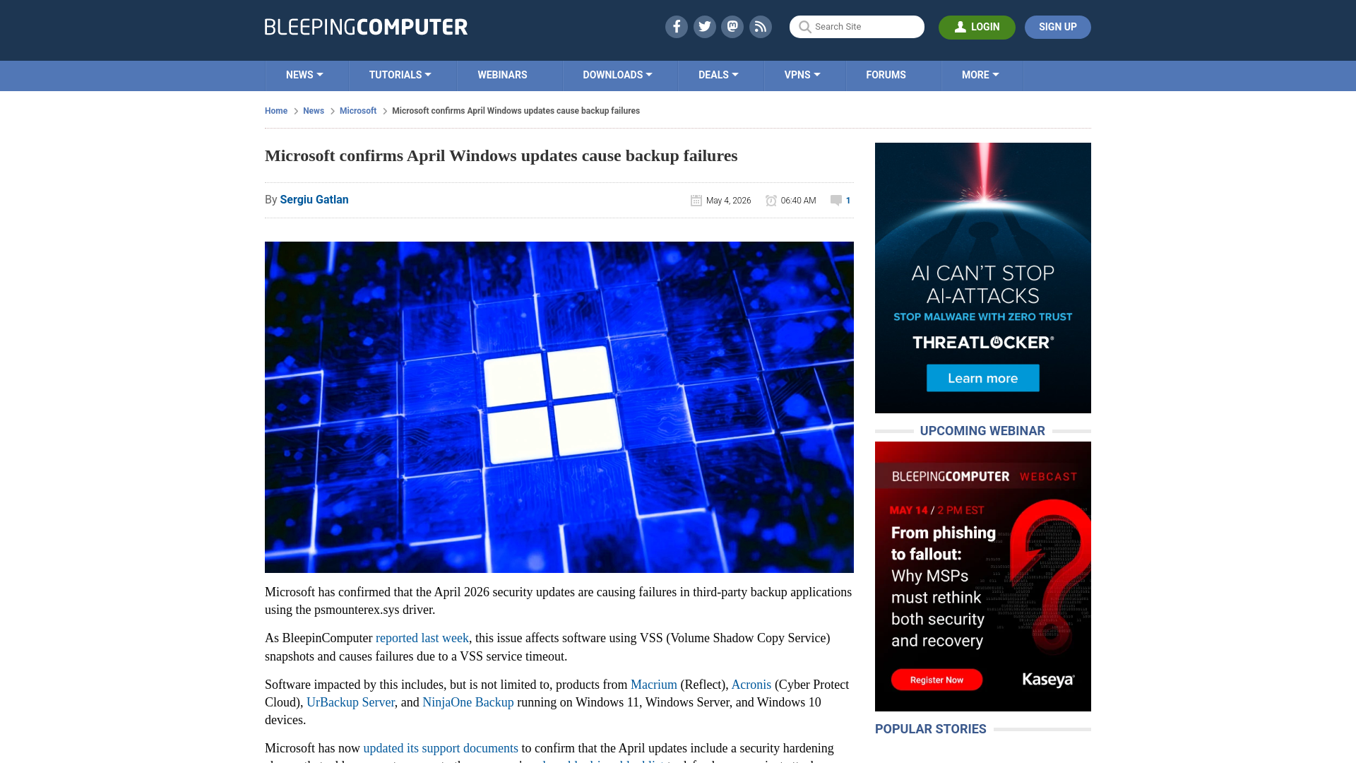 Microsoft confirms April Windows updates cause backup failures