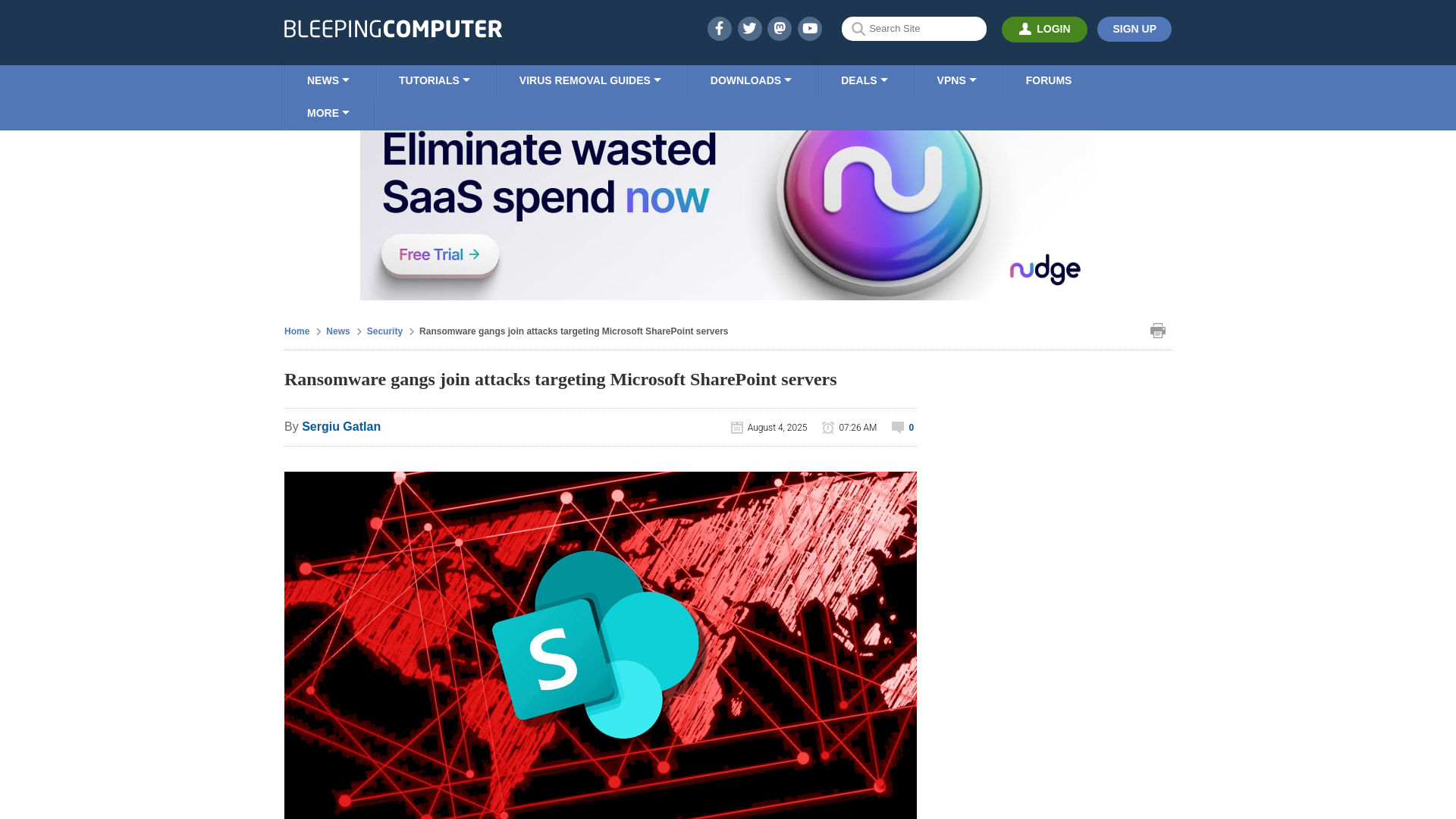 Ransomware gangs join attacks targeting Microsoft SharePoint servers