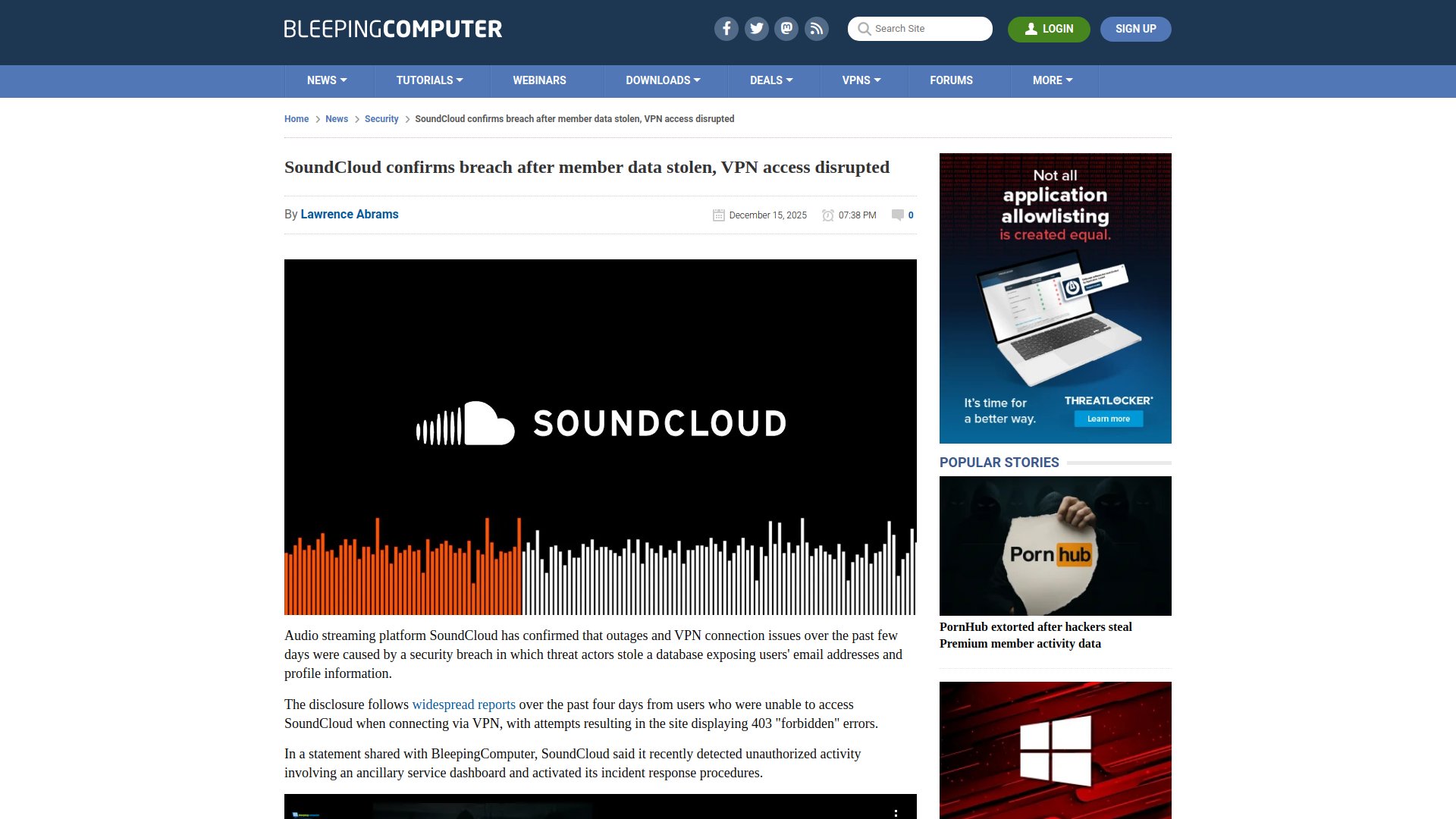 SoundCloud confirms breach after member data stolen, VPN access disrupted