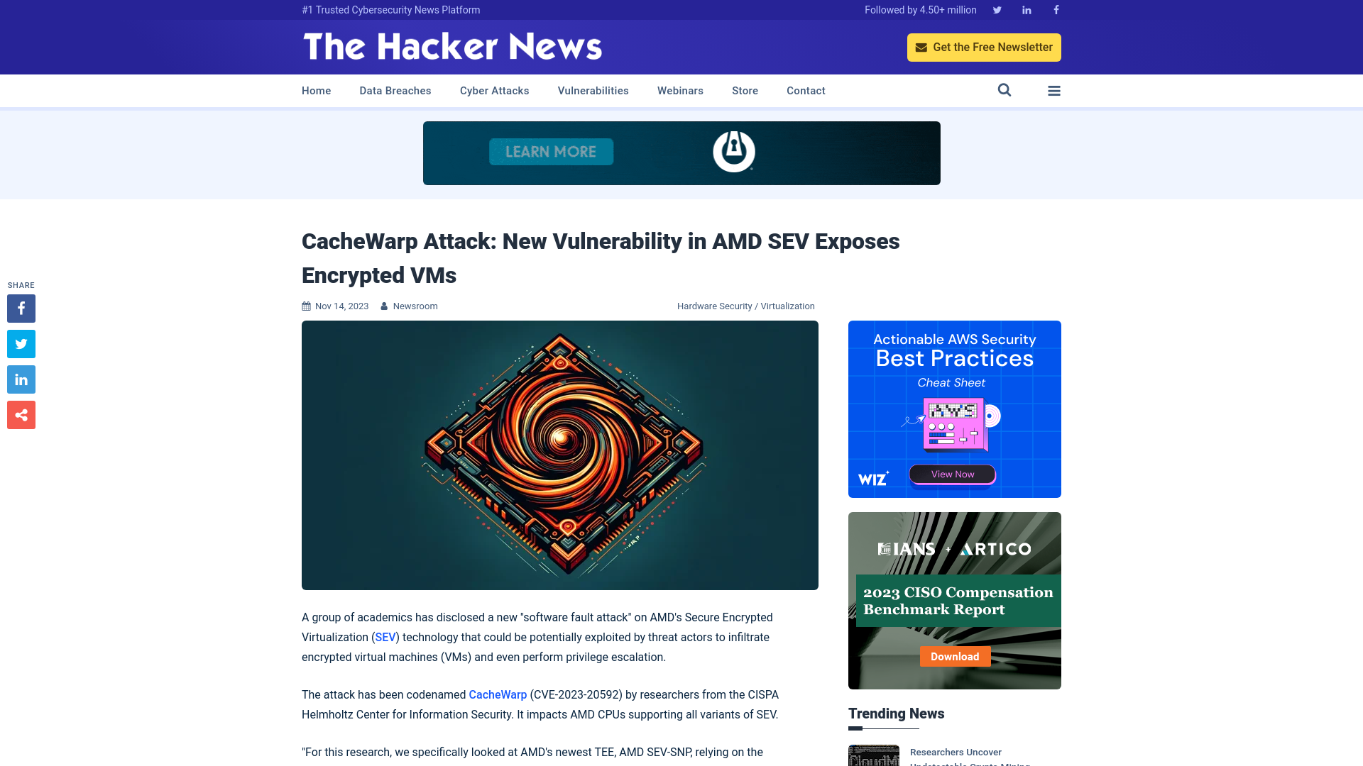 CacheWarp Attack: New Vulnerability in AMD SEV Exposes Encrypted VMs