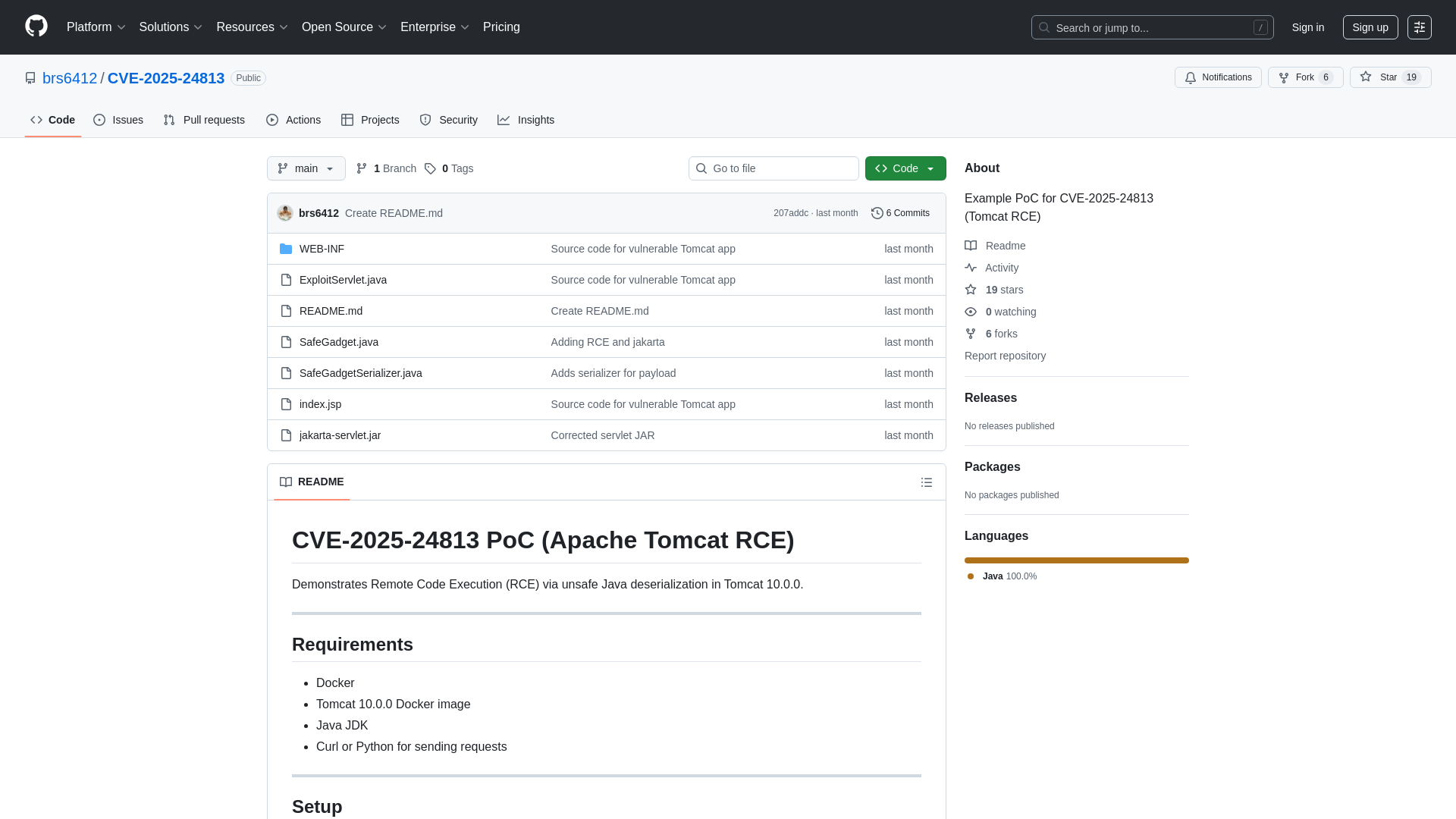 GitHub - brs6412/CVE-2025-24813: Example PoC for CVE-2025-24813 (Tomcat RCE)