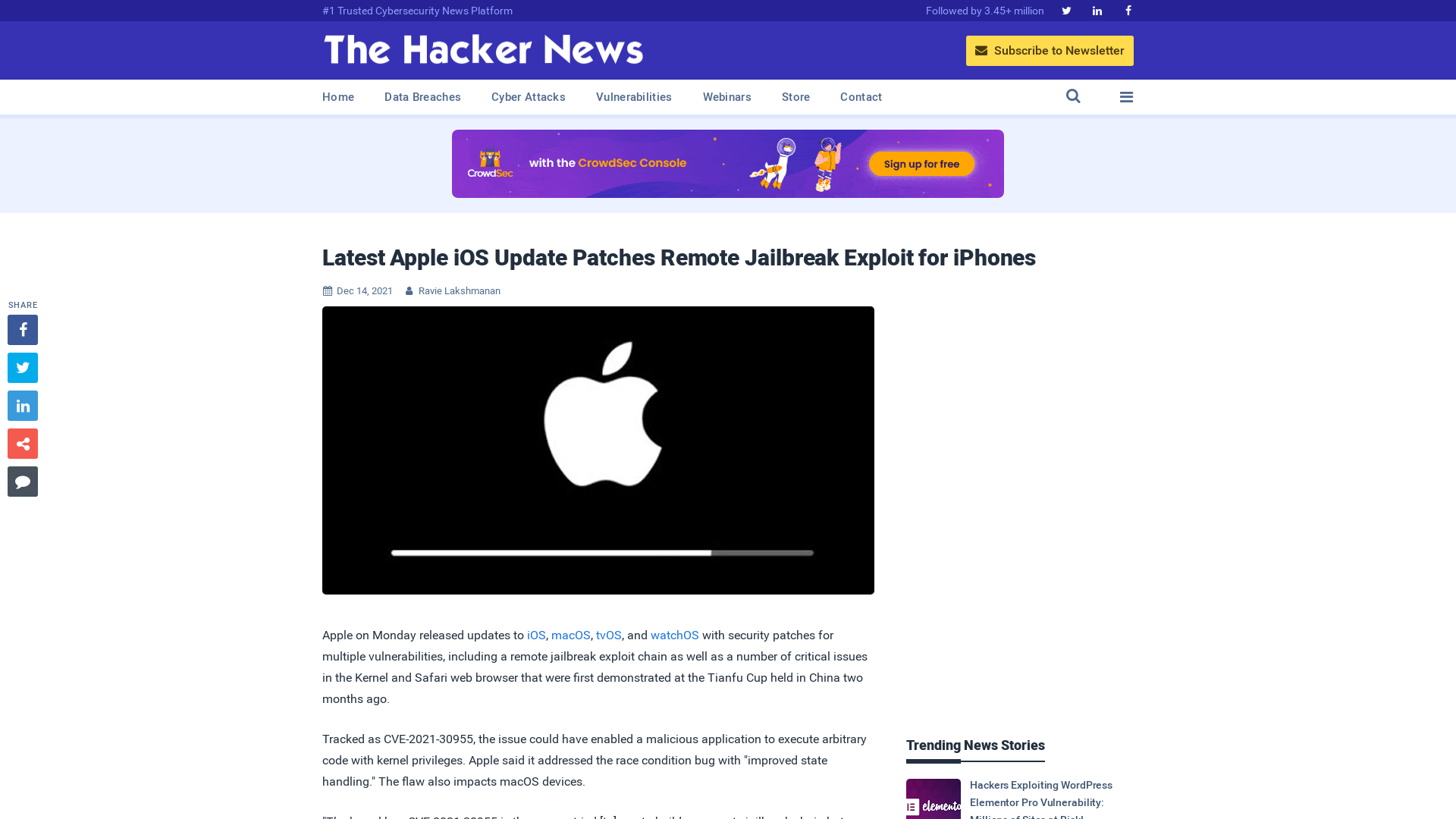 Latest Apple iOS Update Patches Remote Jailbreak Exploit for iPhones