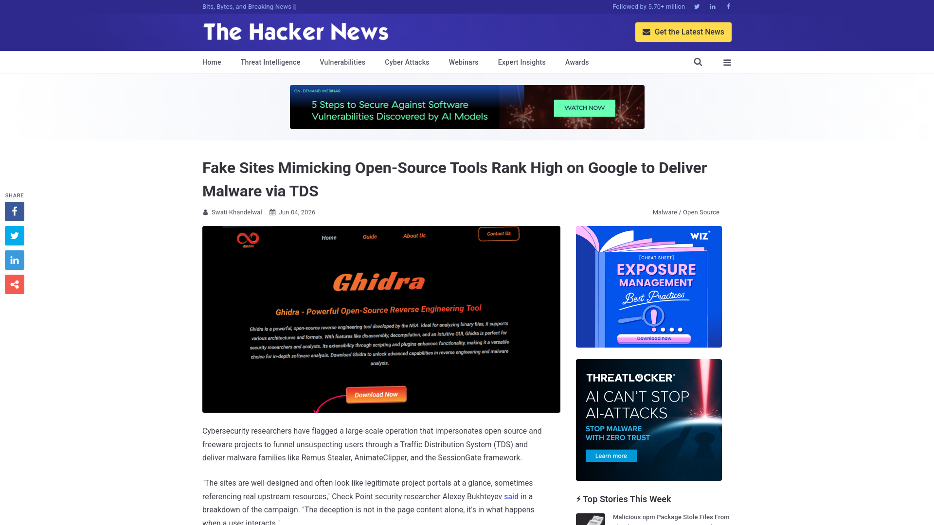 Fake Sites Mimicking Open-Source Tools Rank High on Google to Deliver Malware via TDS