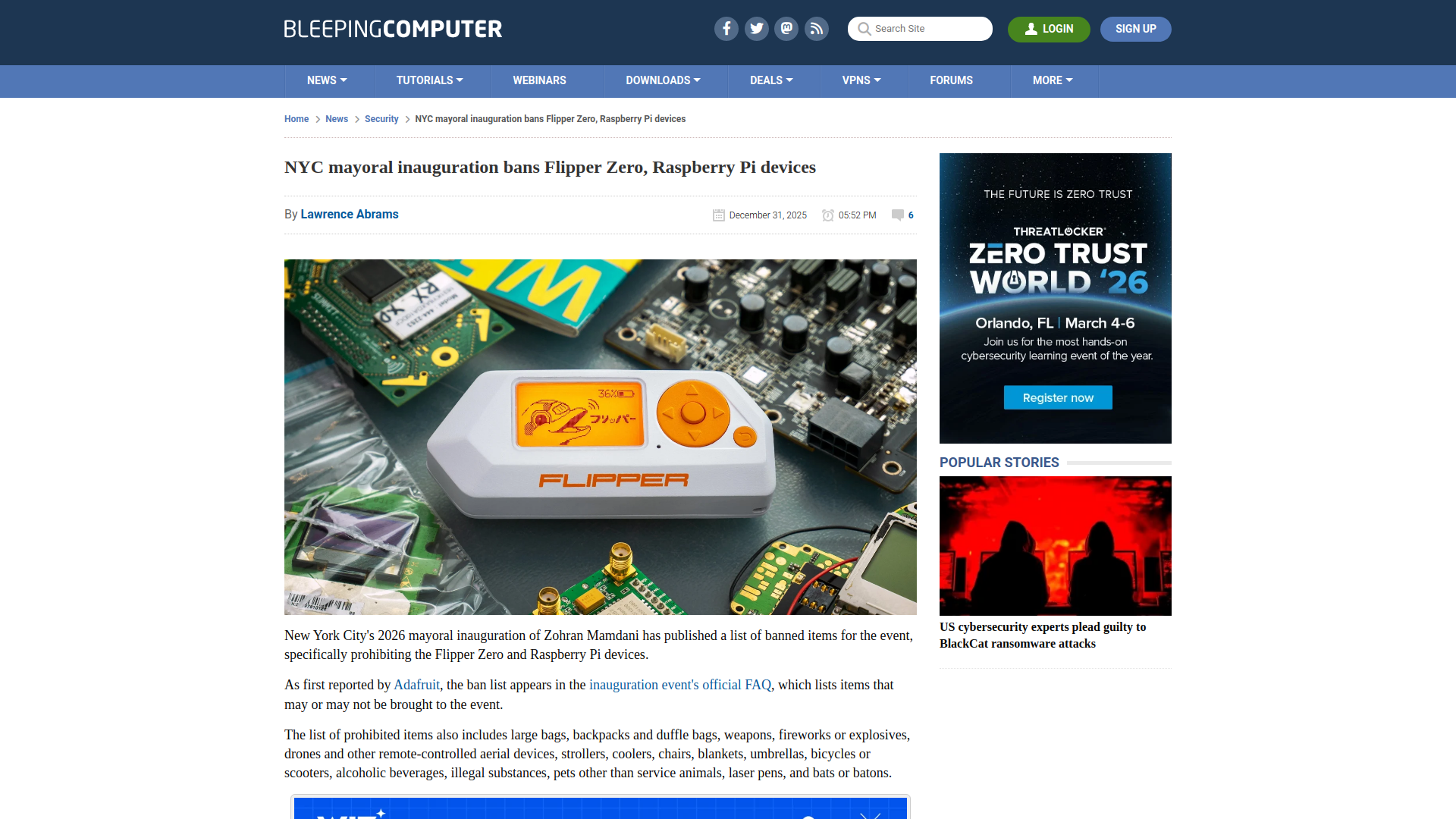 NYC mayoral inauguration bans Flipper Zero, Raspberry Pi devices