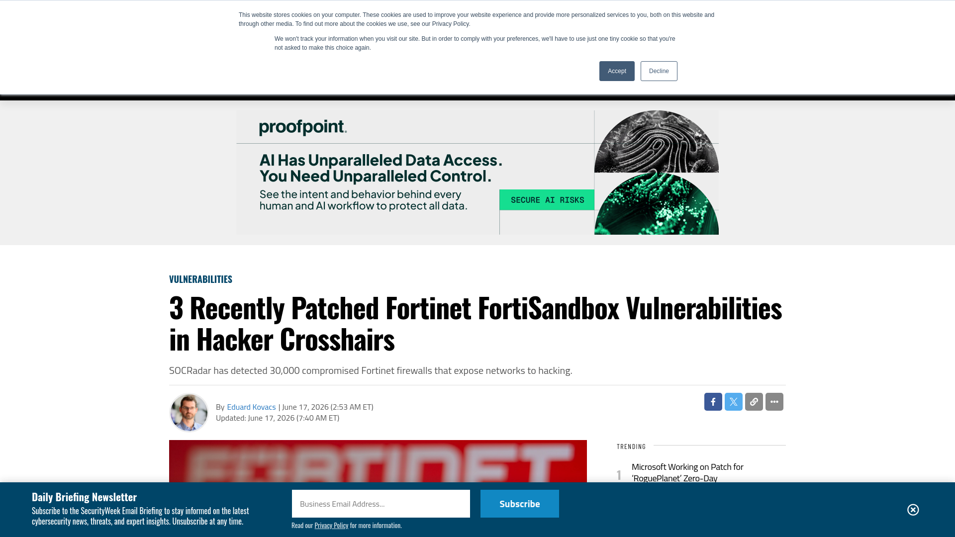 3 Recently Patched Fortinet FortiSandbox Vulnerabilities in Hacker Crosshairs - SecurityWeek