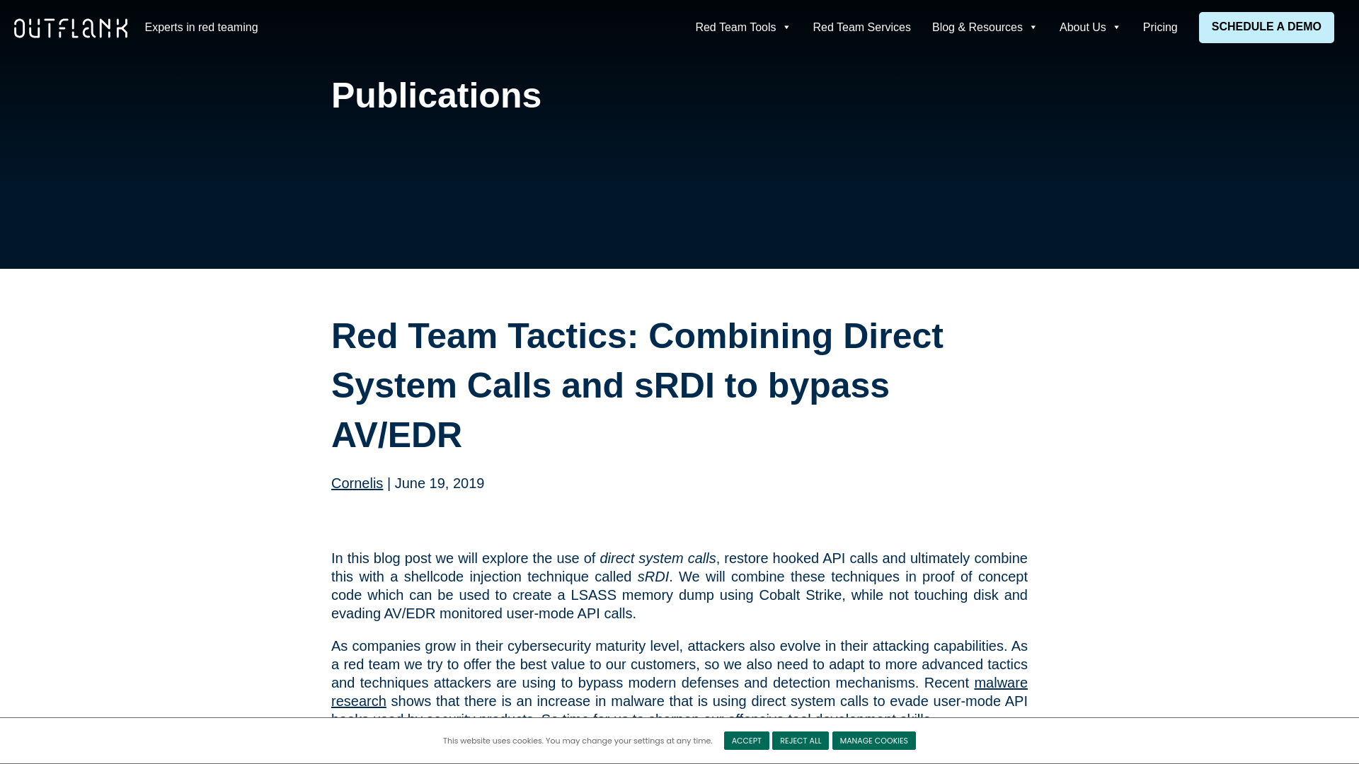 Red Team Tactics: Combining Direct System Calls and sRDI to bypass AV/EDR | Outflank