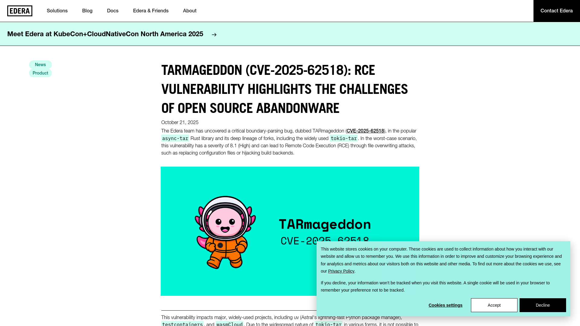 TARmageddon (CVE-2025-62518): RCE Vulnerability Highlights the Challenges of Open Source Abandonware | Edera Blog