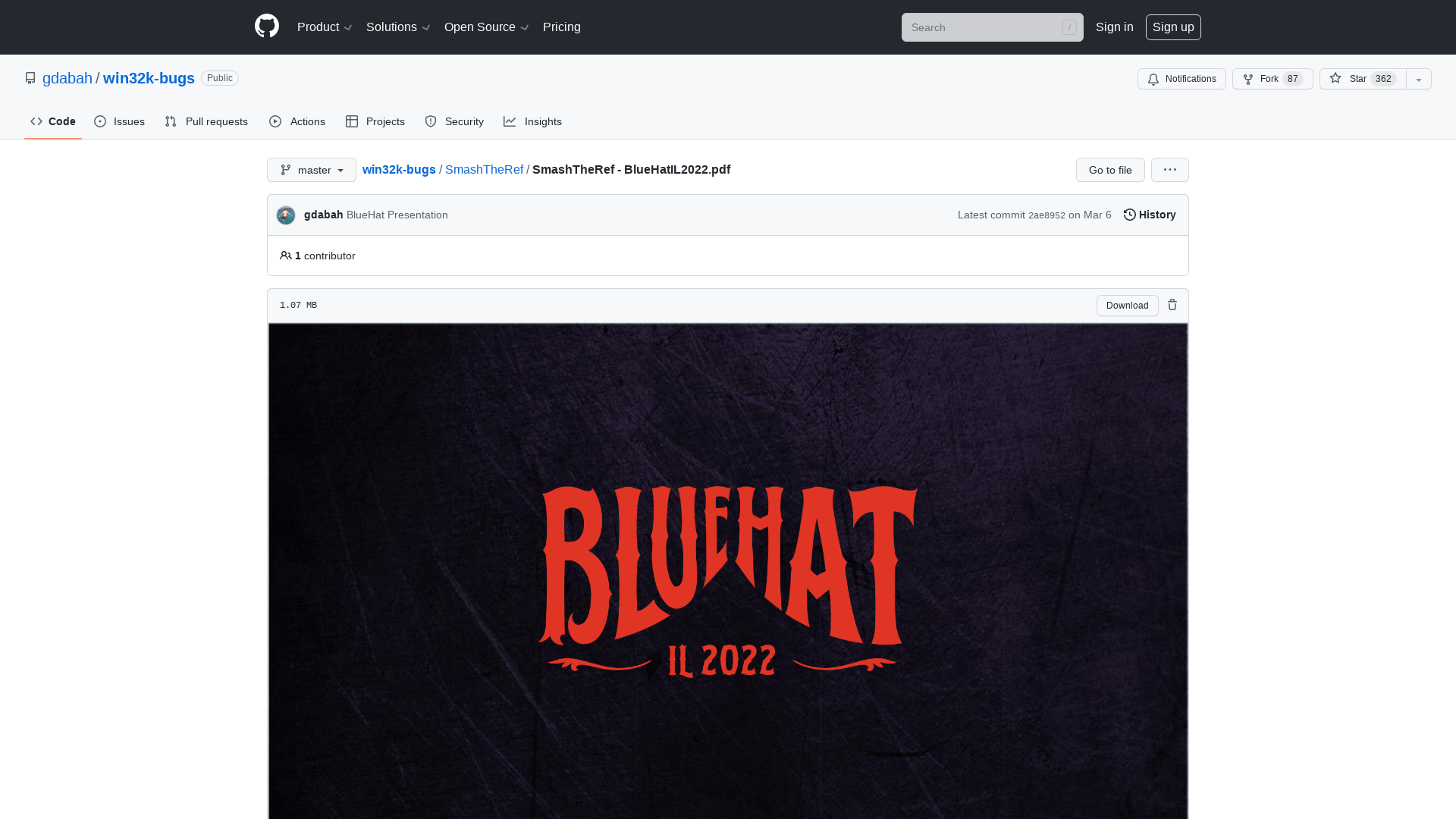 win32k-bugs/SmashTheRef - BlueHatIL2022.pdf at master · gdabah/win32k-bugs · GitHub