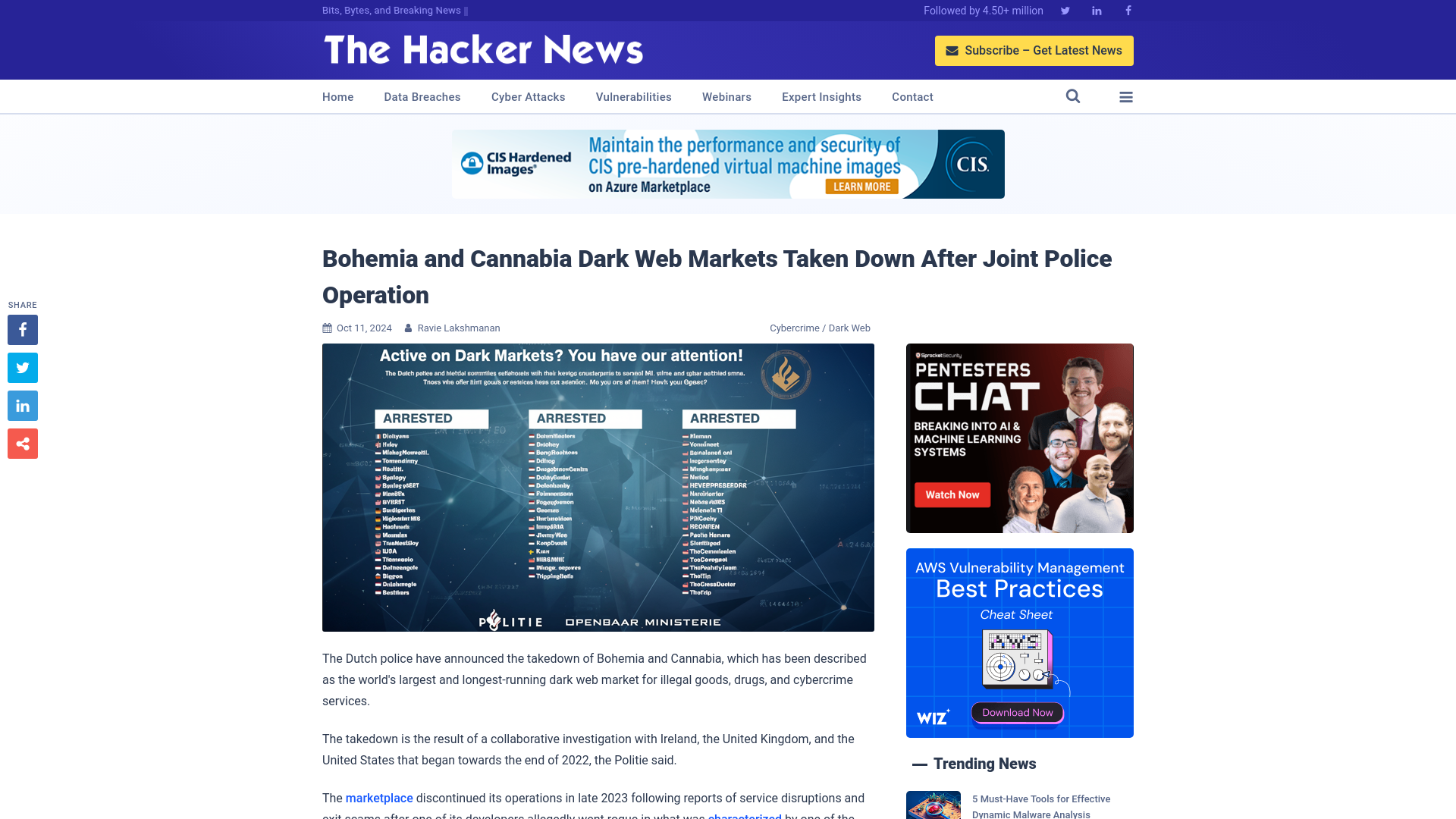 Bohemia and Cannabia Dark Web Markets Taken Down After Joint Police Operation