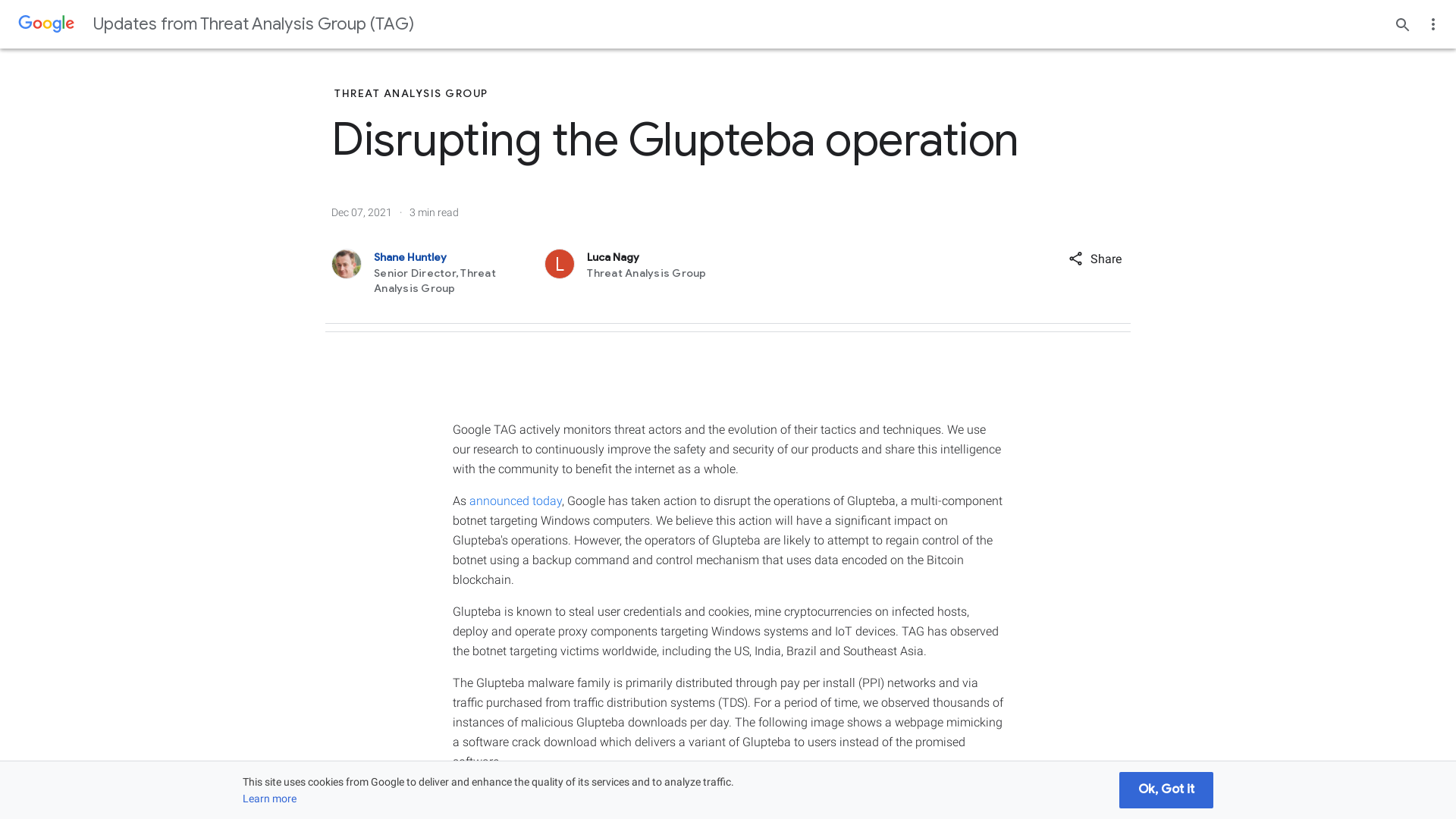 Disrupting the Glupteba operation