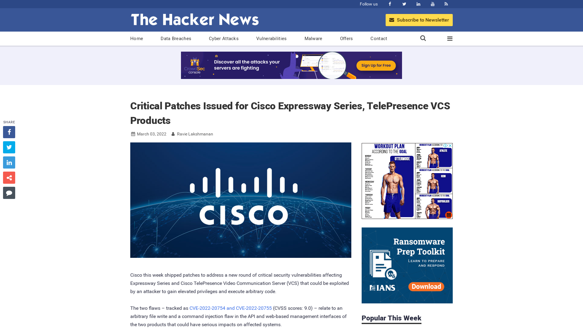 Critical Patches Issued for Cisco Expressway Series, TelePresence VCS Products