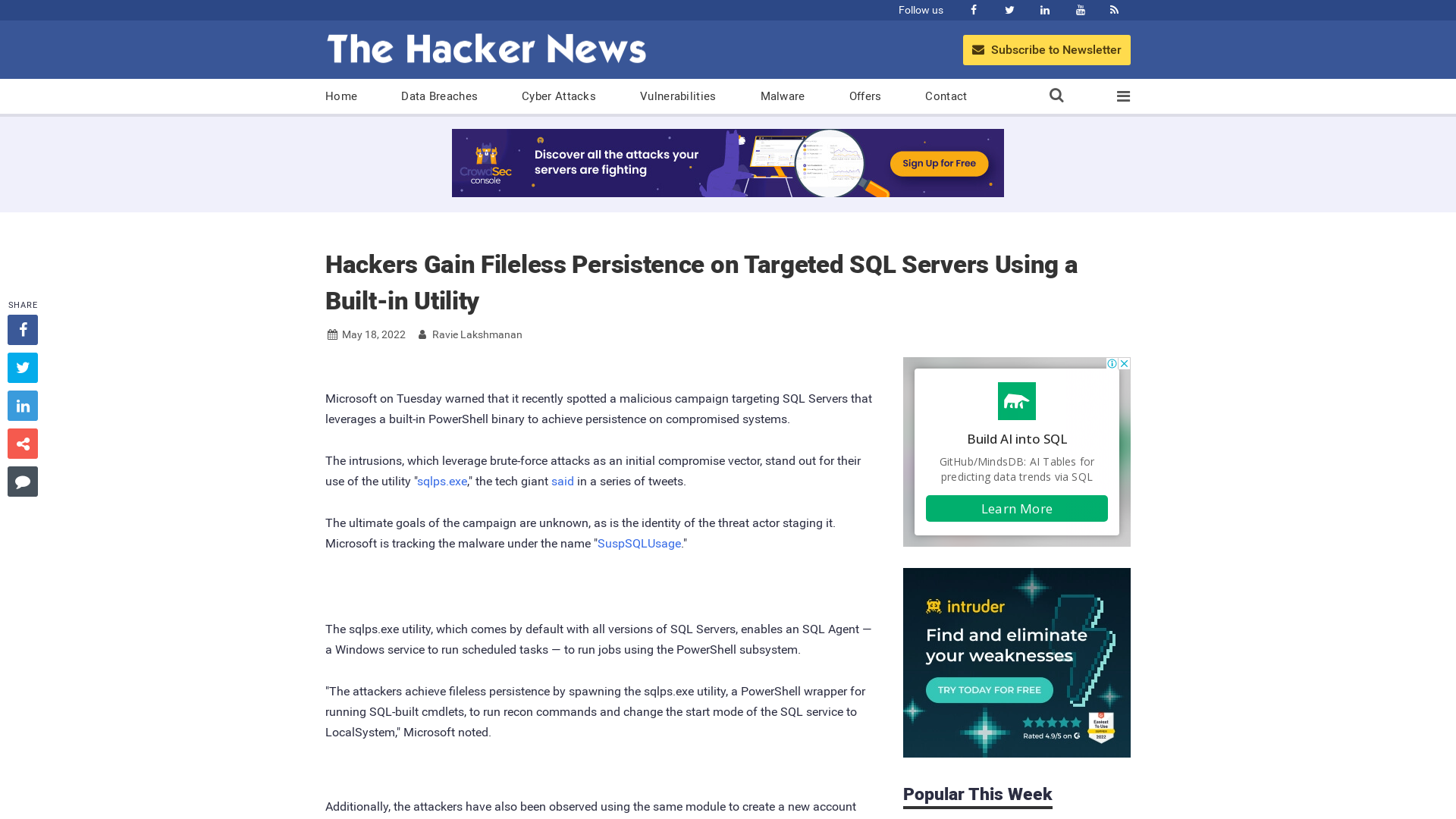 Hackers Gain Fileless Persistence on Targeted SQL Servers Using a Built-in Utility