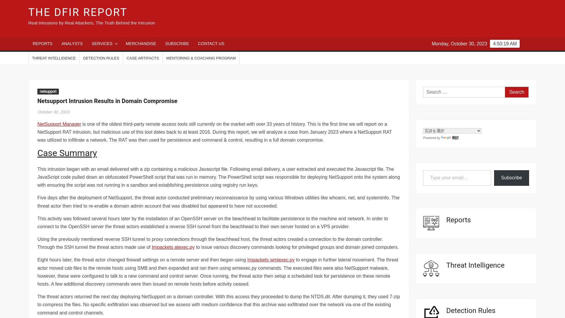 Netsupport Intrusion Results in Domain Compromise - The DFIR Report