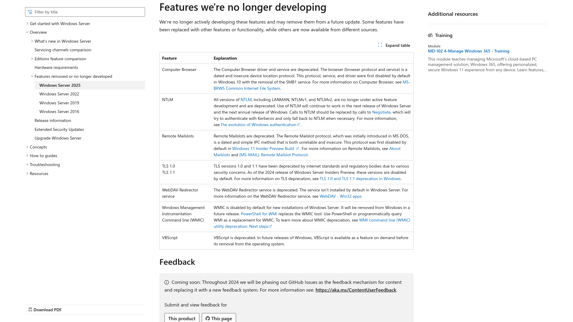 Features removed or no longer developed starting with Windows Server 2025 (preview) | Microsoft Learn