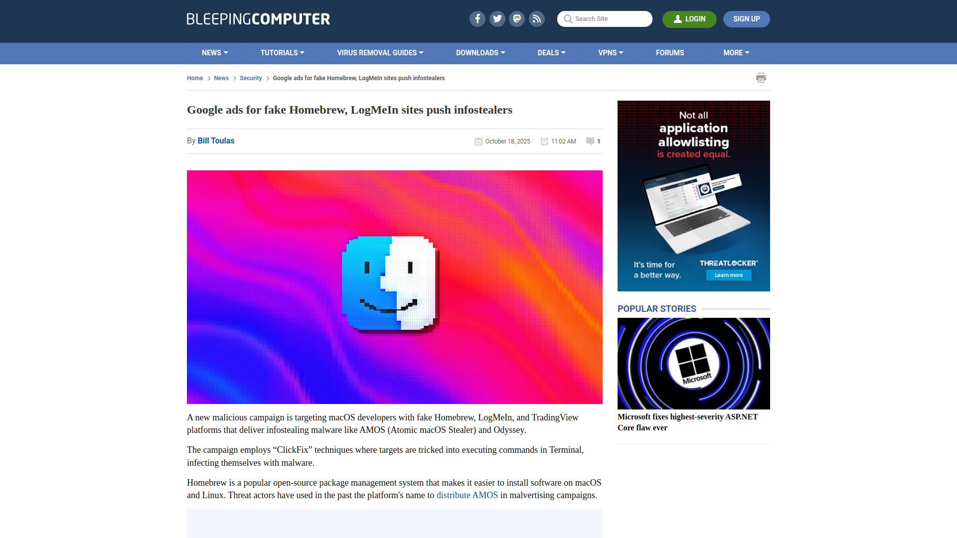 Google ads for fake Homebrew, LogMeIn sites push infostealers