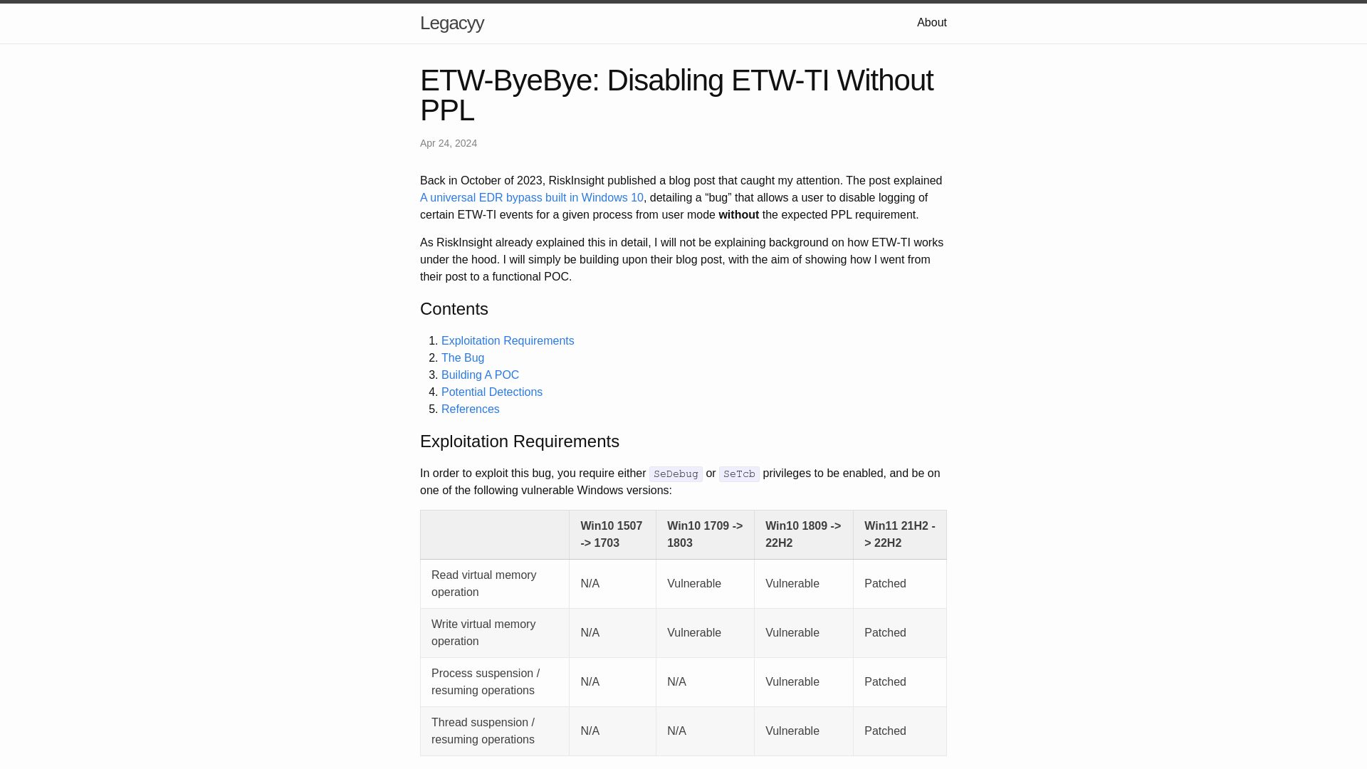 ETW-ByeBye: Disabling ETW-TI Without PPL | Legacyy