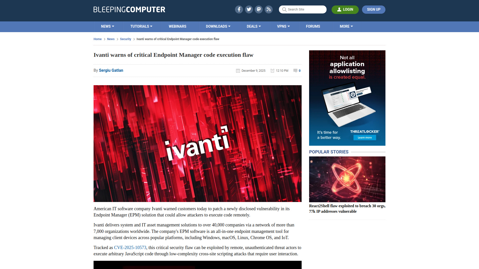Ivanti warns of critical Endpoint Manager code execution flaw