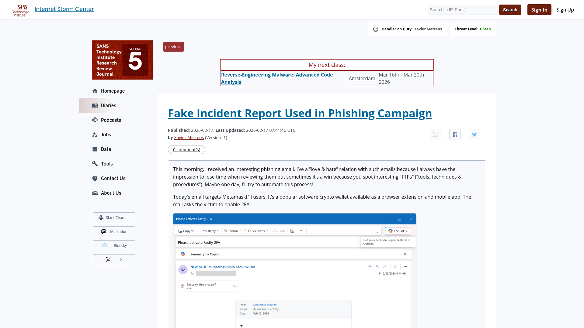 Fake Incident Report Used in Phishing Campaign - SANS ISC