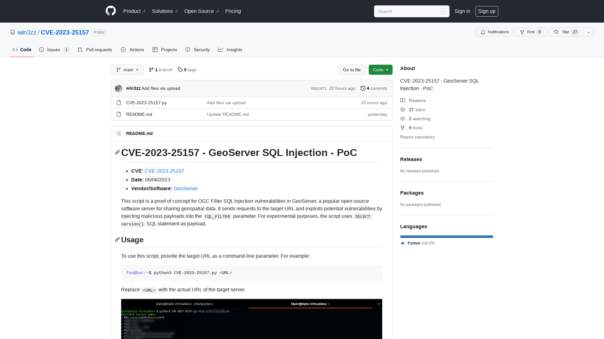 GitHub - win3zz/CVE-2023-25157: CVE-2023-25157 - GeoServer SQL Injection - PoC