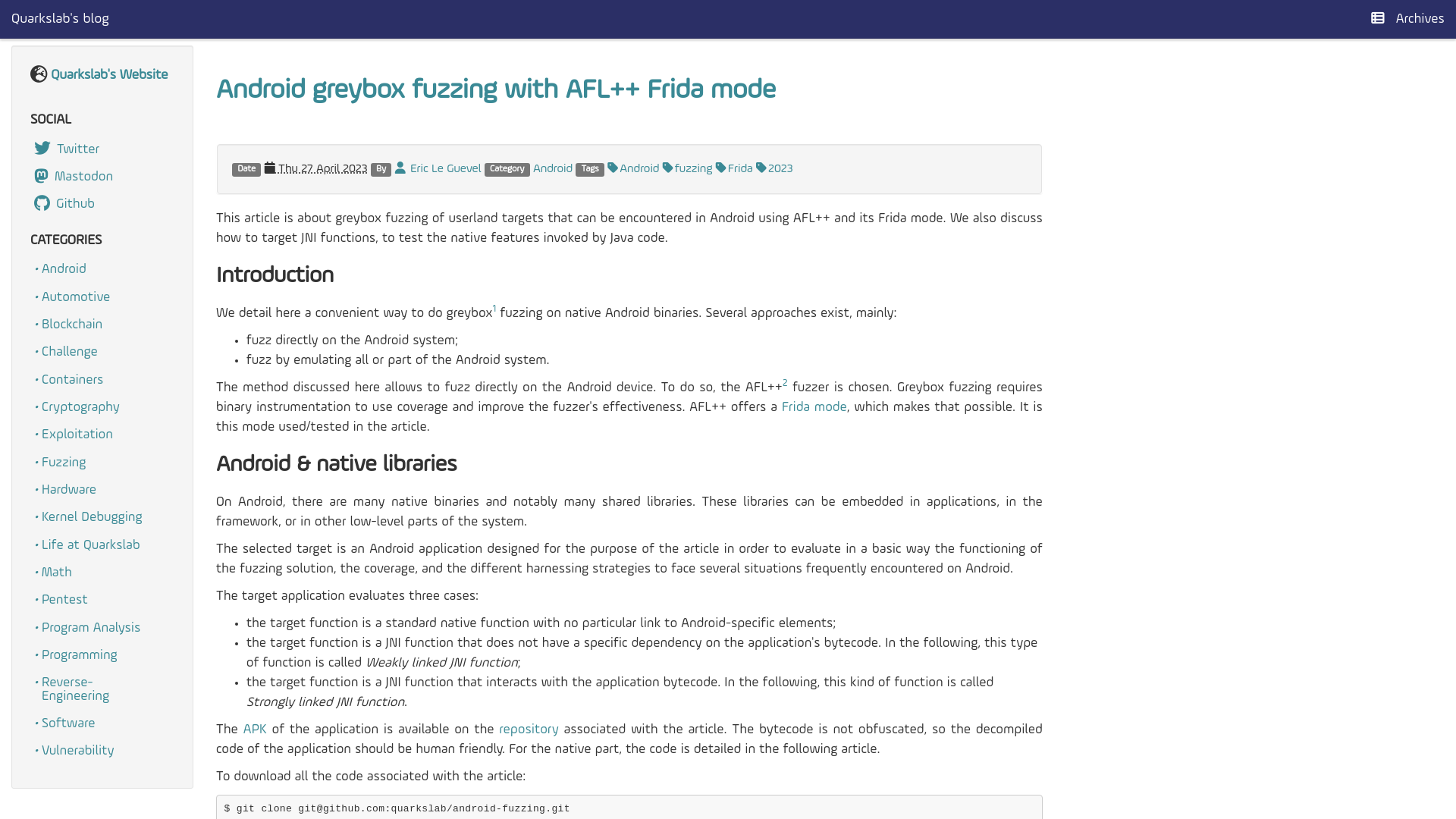 Android greybox fuzzing with AFL++ Frida mode - Quarkslab's blog