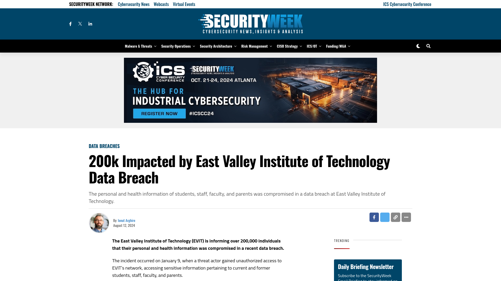 200k Impacted by East Valley Institute of Technology Data Breach - SecurityWeek