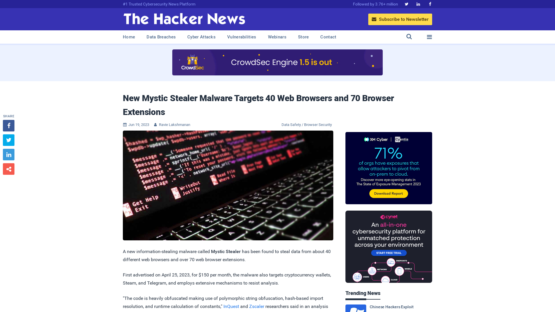 New Mystic Stealer Malware Targets 40 Web Browsers and 70 Browser Extensions