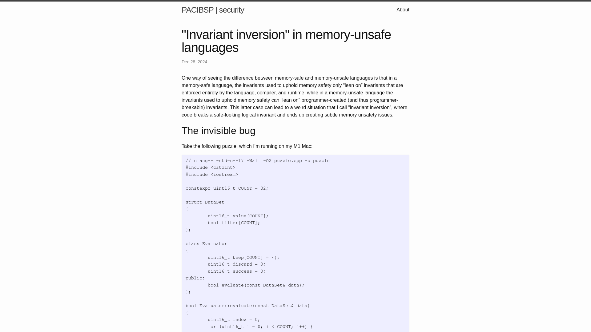 “Invariant inversion” in memory-unsafe languages | PACIBSP security