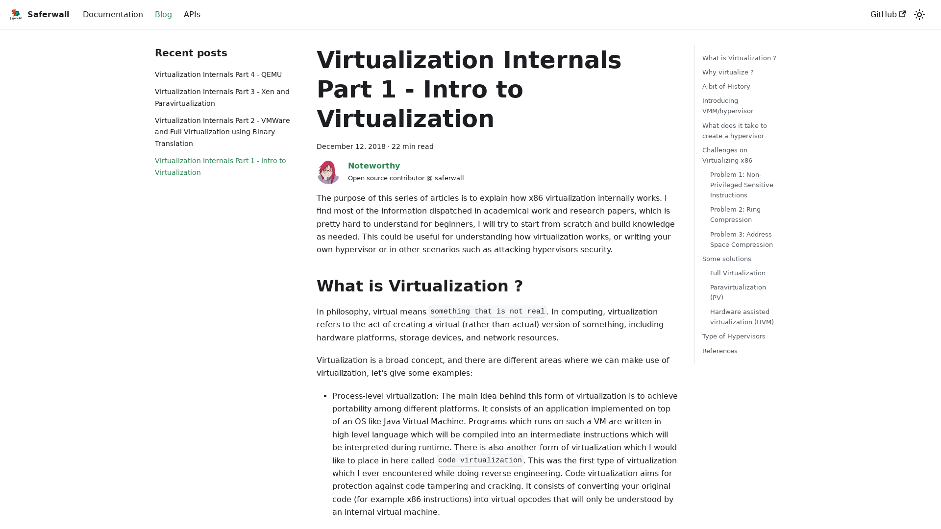 Virtualization Internals Part 1 - Intro to Virtualization | Saferwall