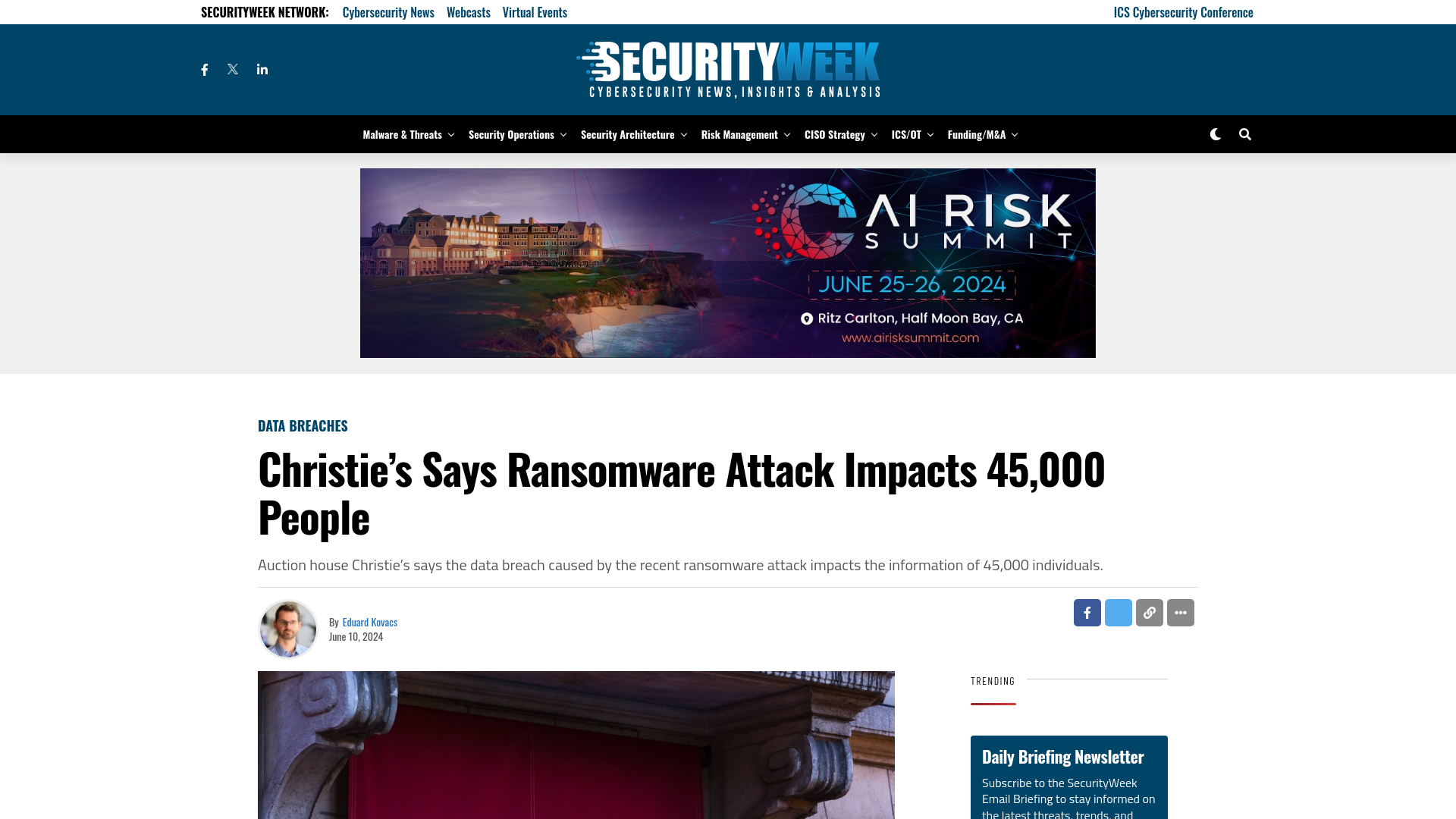 Christie's Says Ransomware Attack Impacts 45,000 People - SecurityWeek