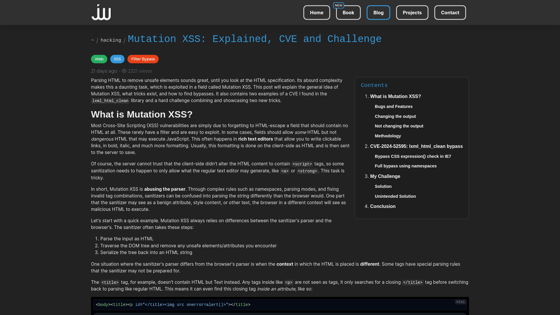 Post: Mutation XSS: Explained, CVE and Challenge | Jorian Woltjer