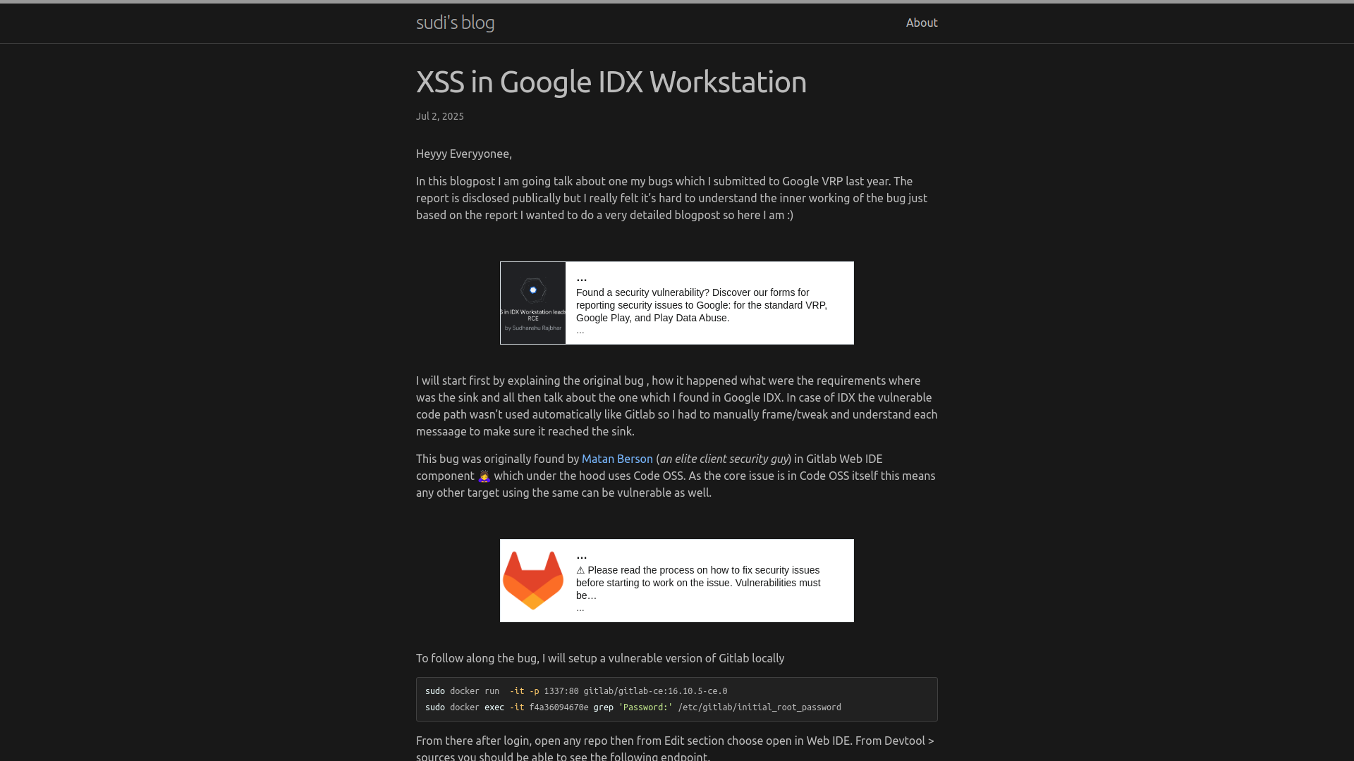 XSS in Google IDX Workstation | sudi’s blog