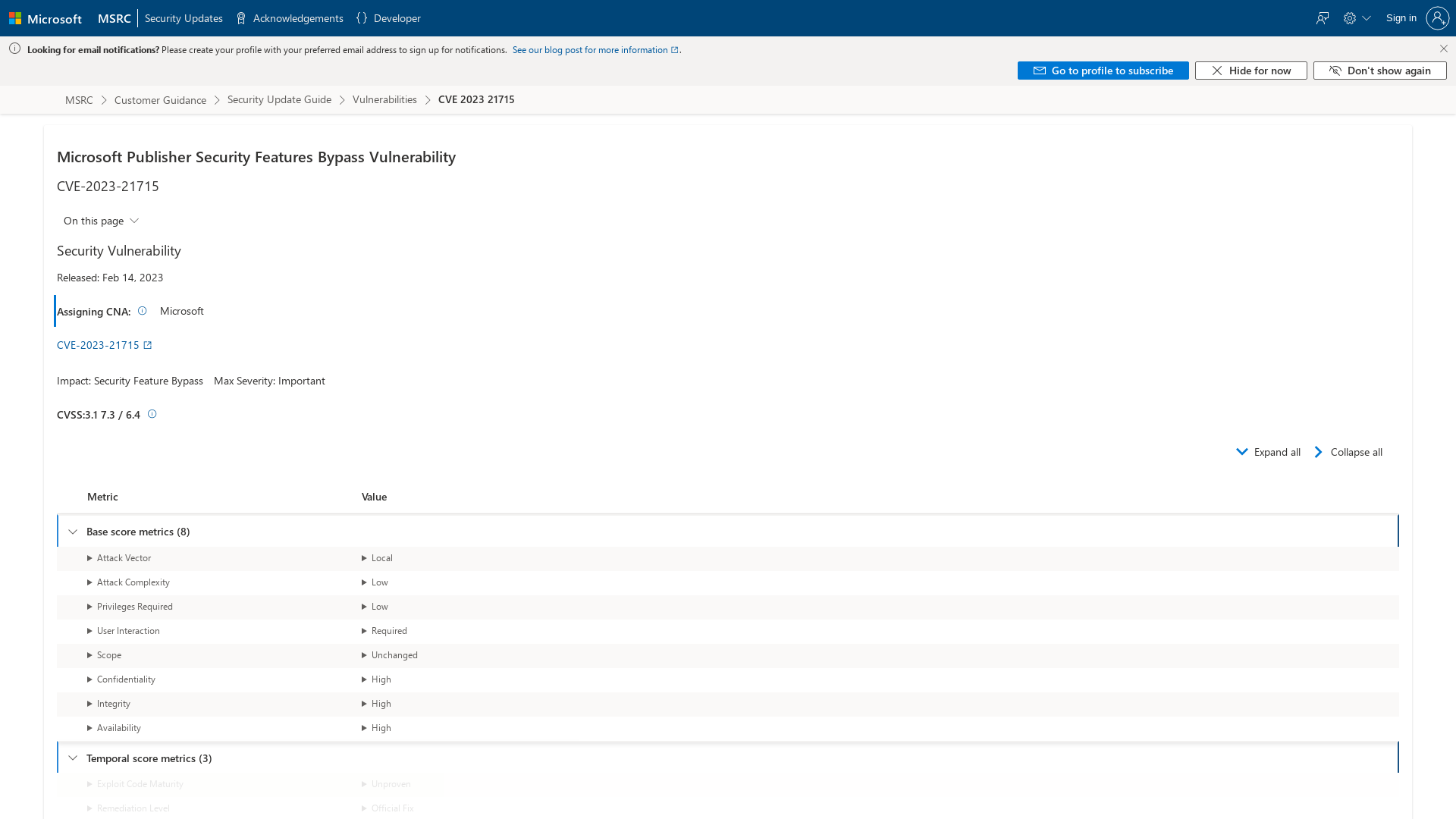 CVE-2023-21715 - Security Update Guide - Microsoft - Microsoft Publisher Security Features Bypass Vulnerability