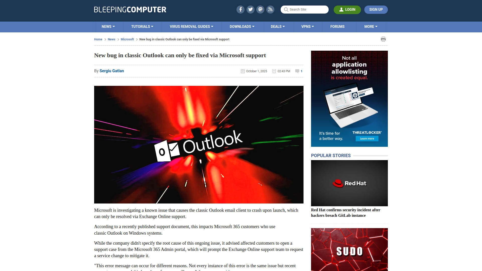 New bug in classic Outlook can only be fixed via Microsoft support