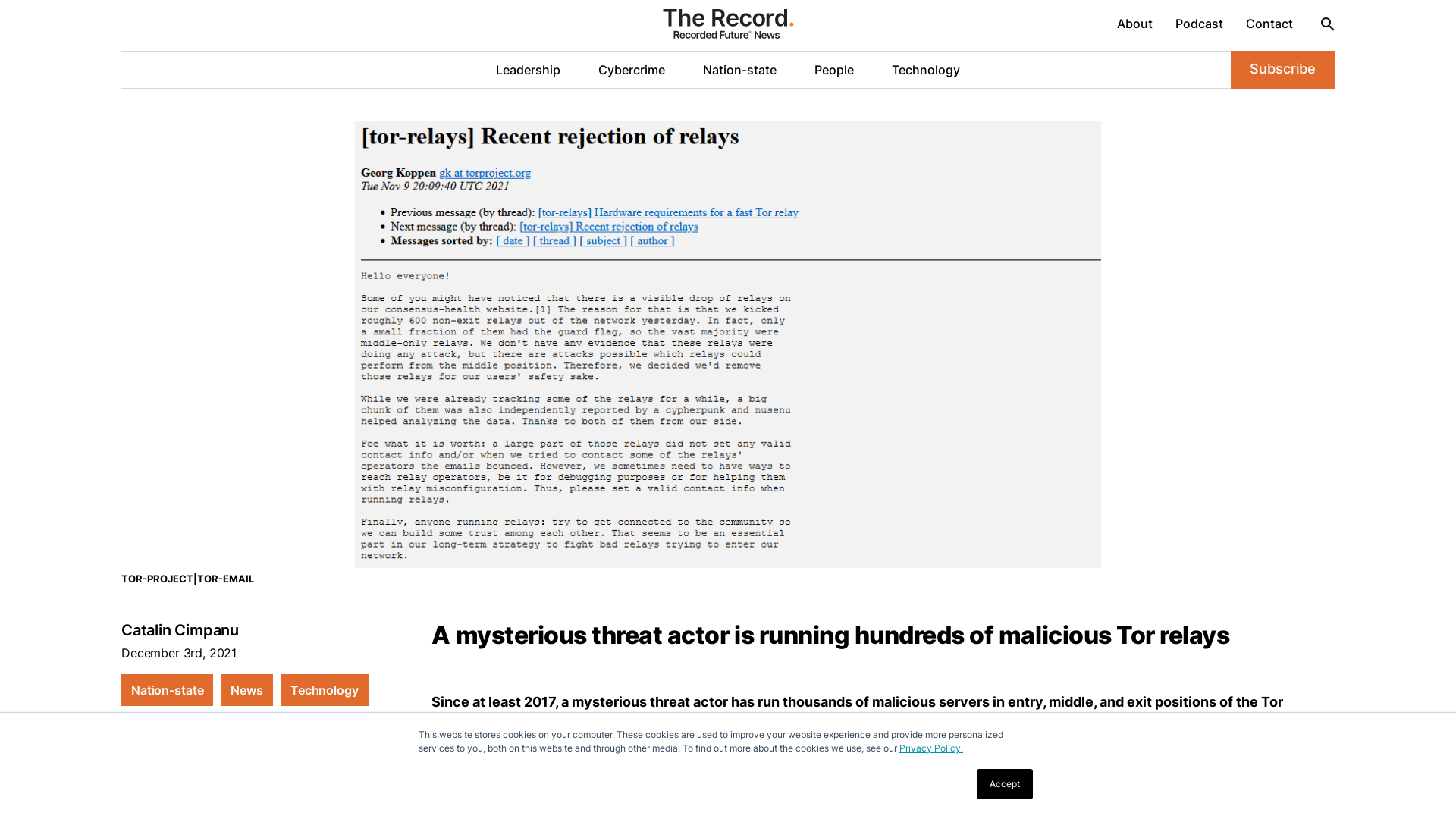 A mysterious threat actor is running hundreds of malicious Tor relays